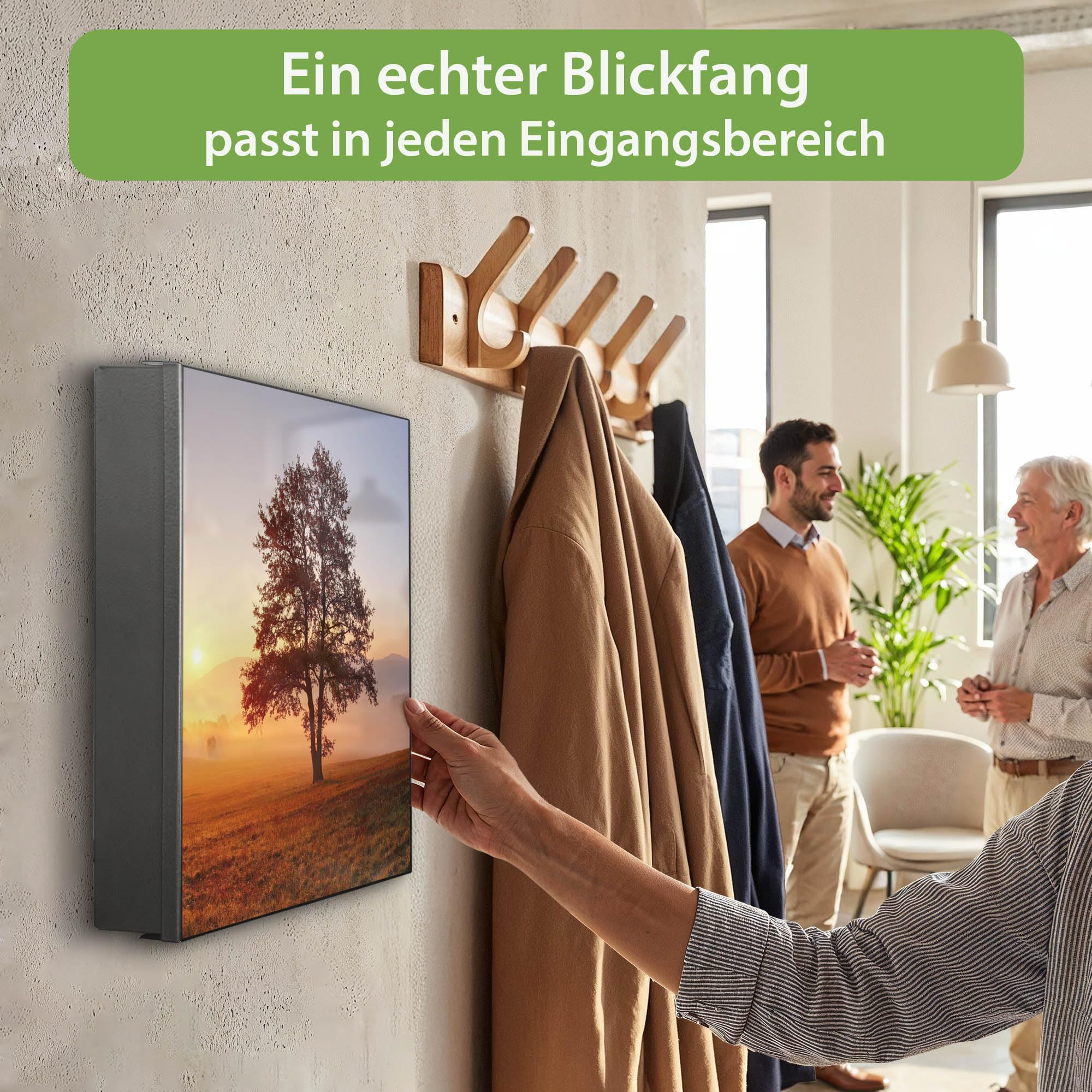 Banjado Schlüsselkasten Metall 30x30 cm Sonnenaufgang Schwarz 32 Haken