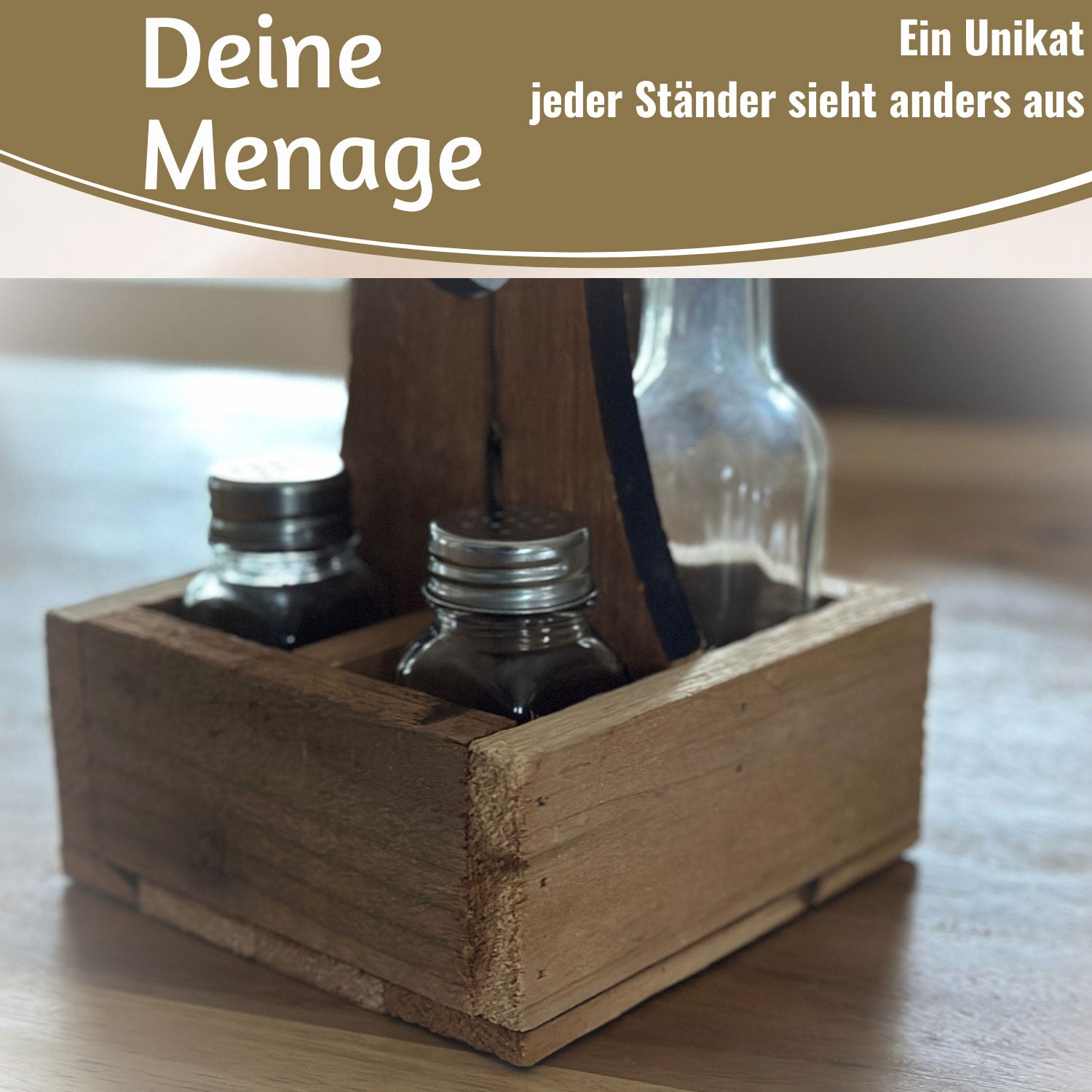Holz Menage Essig-Öl-Spender Set 5-teilig 200ml mit Streuern