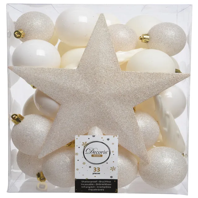 LS-LebenStil Wohnen Christbaumkugeln Kunststoff Weiß 33tlg Stern