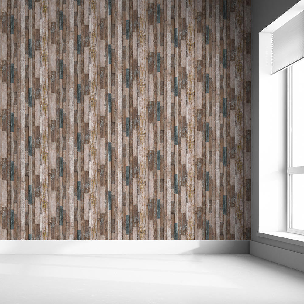 Mineheart Wallpaper Rustic Wood Panel Tapete Grau-Blau