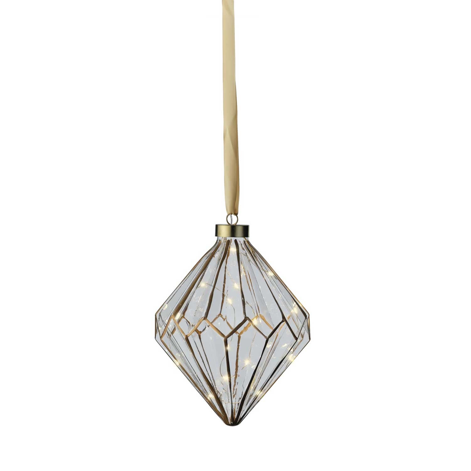 LS-LebenStil Kampen Lichtkugel Glas Gold 15 LED 16cm Timer