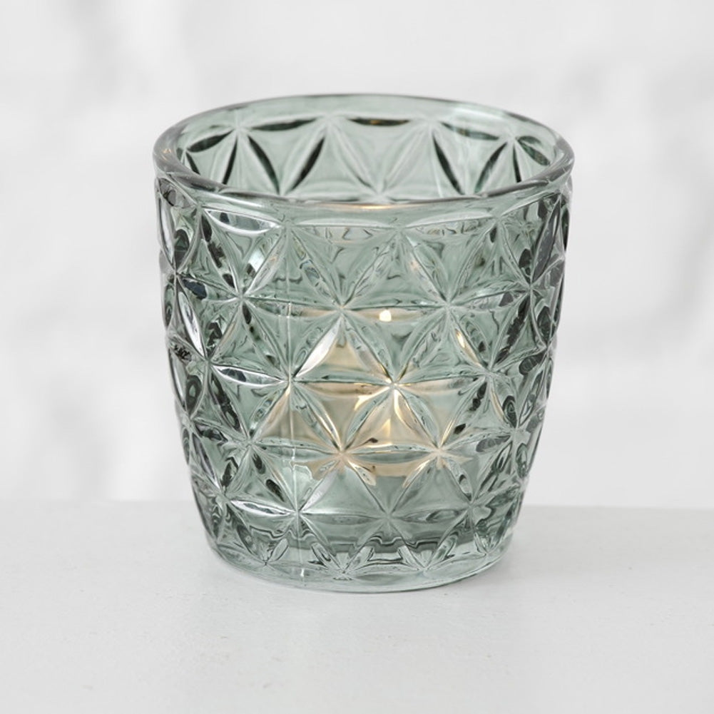 LS-LebenStil Teelichthalter Glas Retro Grün 7cm 4er Set