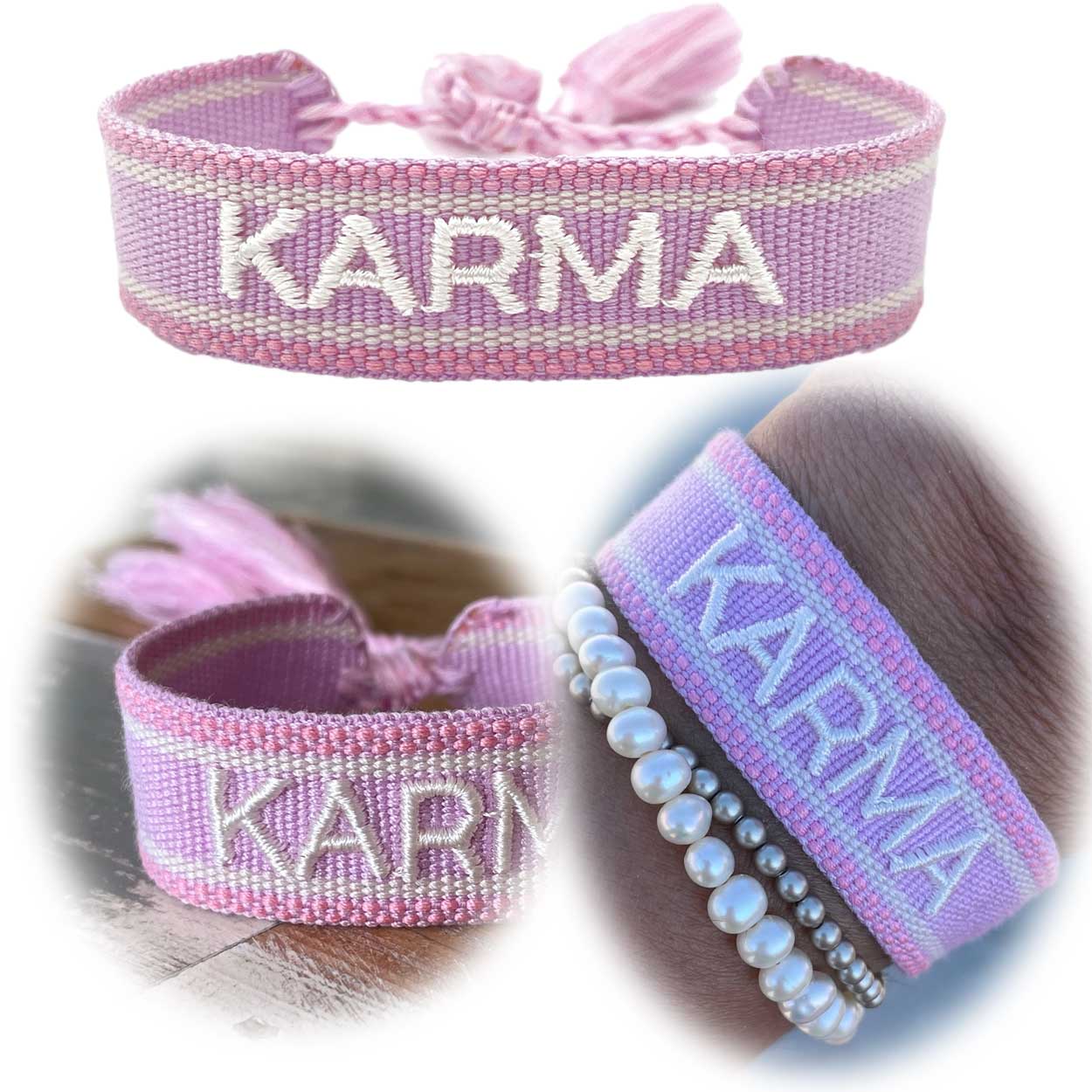 LS-LebenStil Karma Stoffarmband Lila Freundschaftsarmband mit Quasten