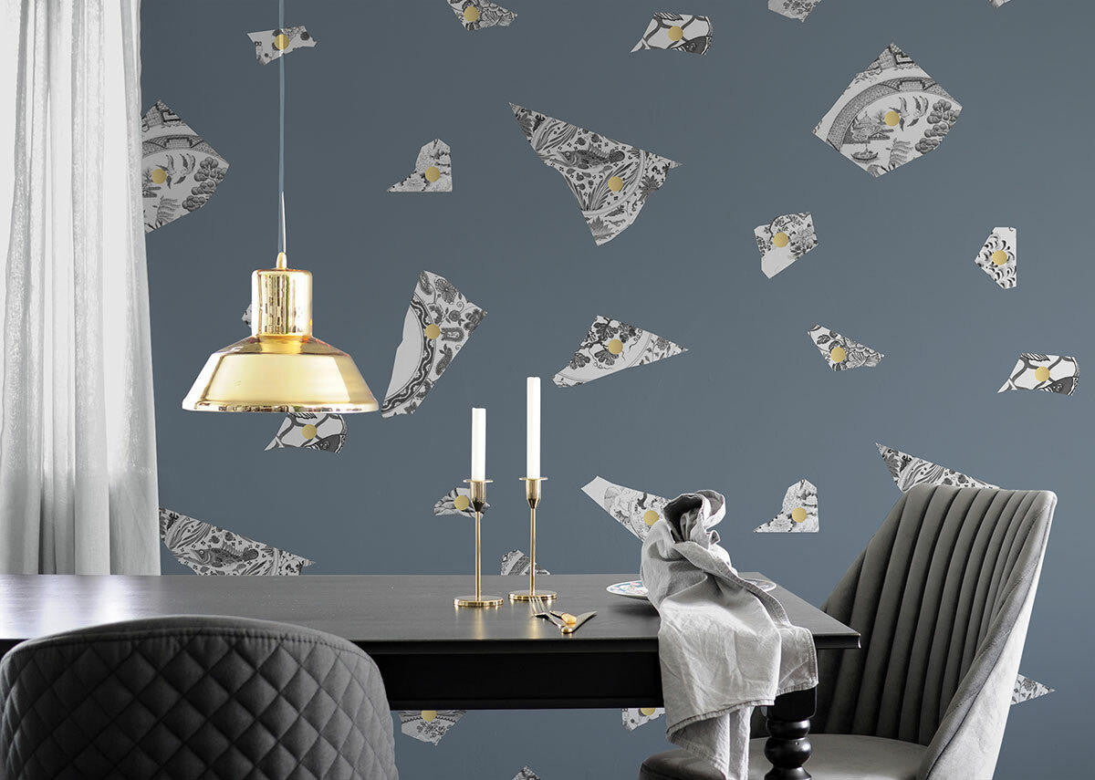 Mineheart Wallpaper Plate Fragment Tapete blau grau Vlies