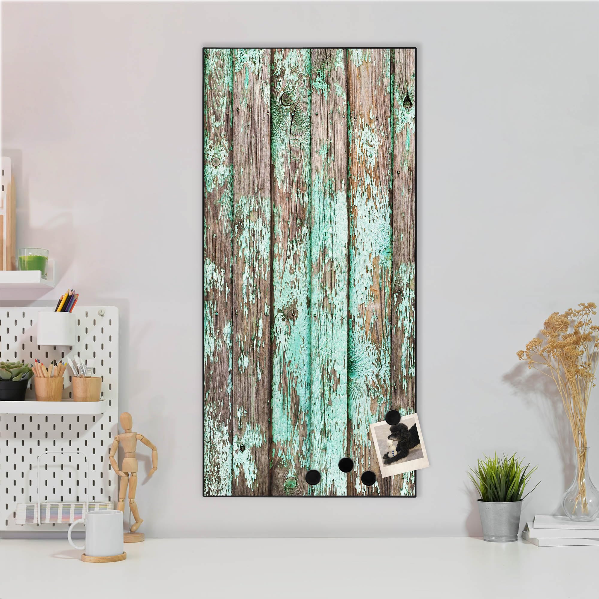 Banjado Magnettafel 37x78 Magnetpinnwand Verwittertes Holz