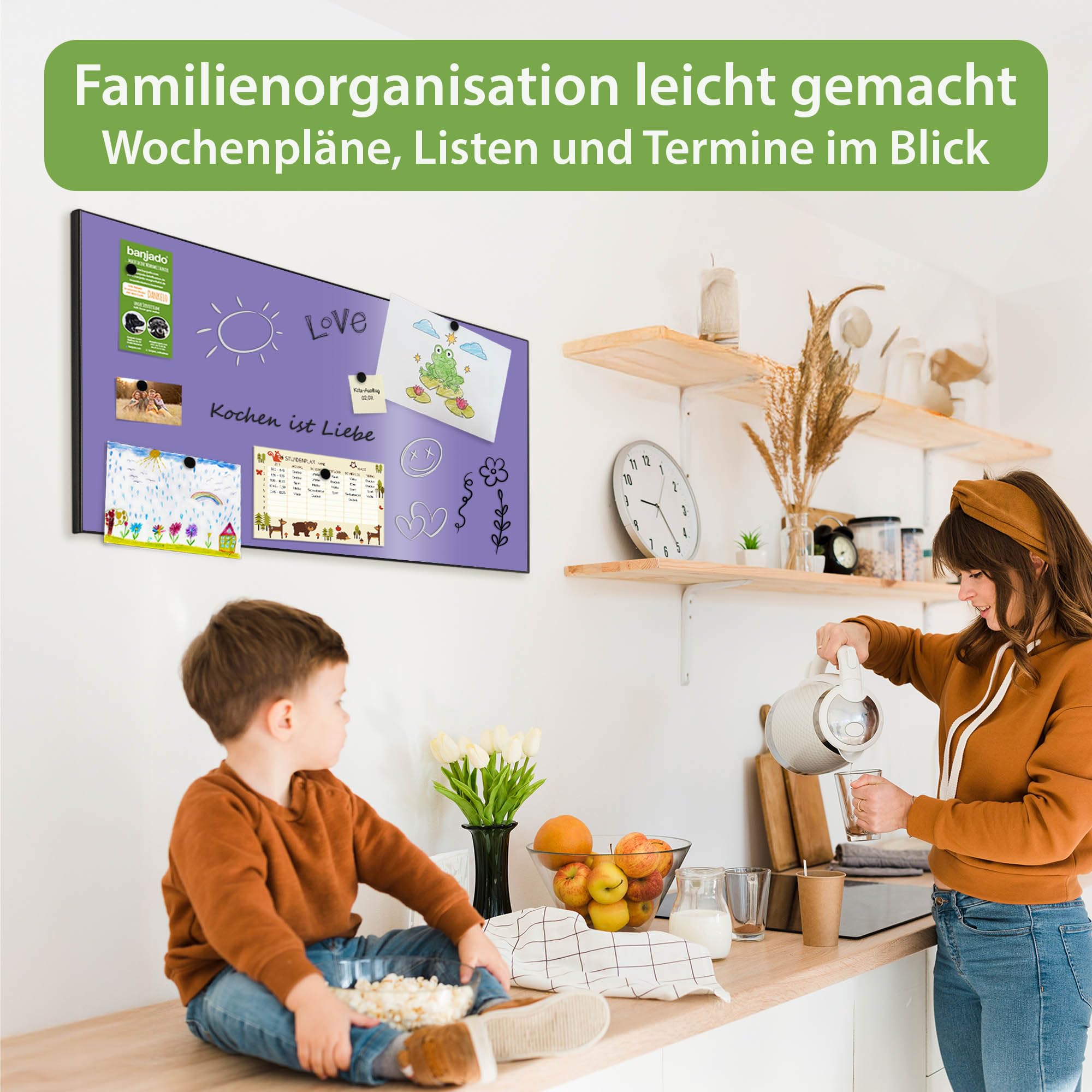 Banjado Magnettafel Metall 78x37cm Memoboard Lavendel