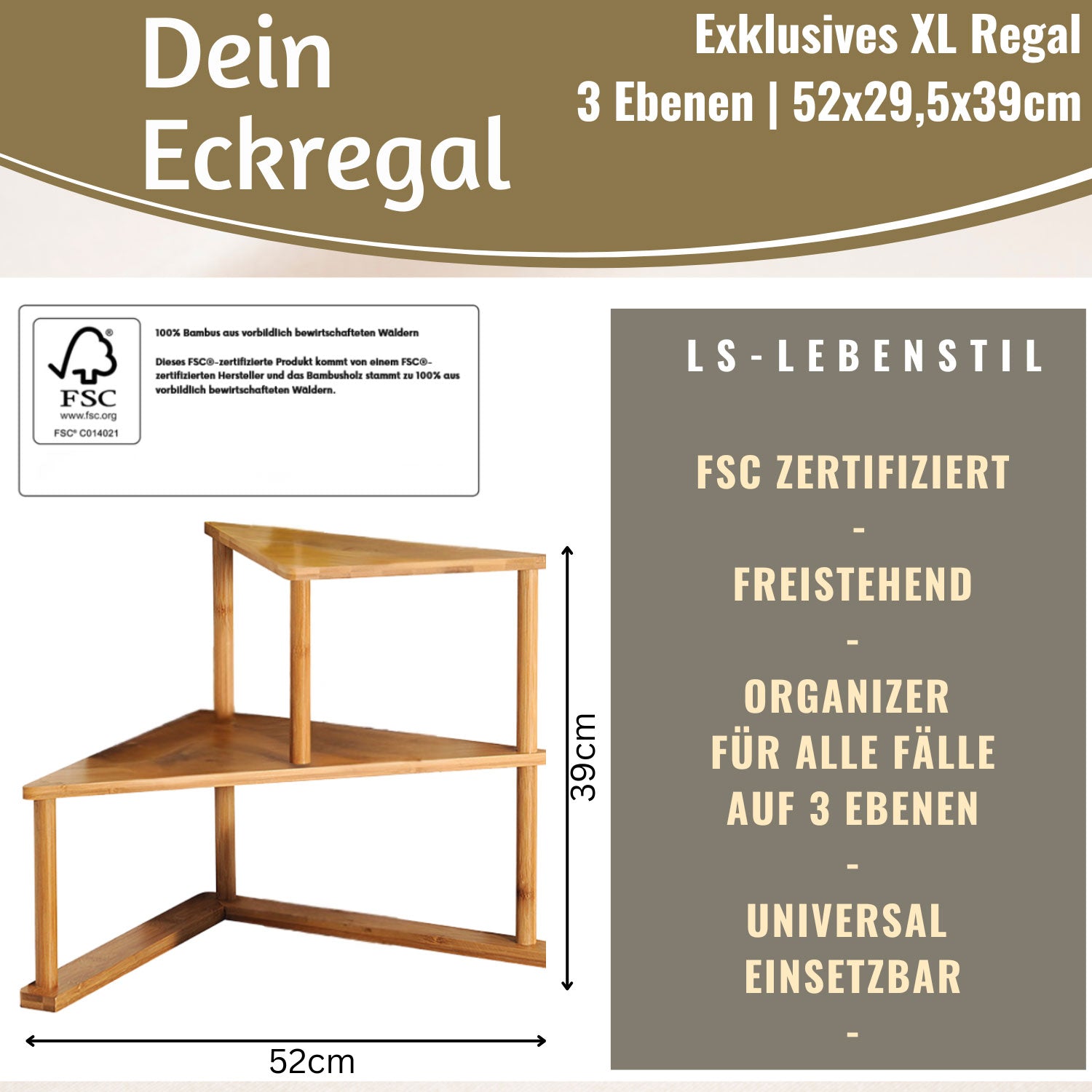 LS-LebenStil Küche & Haushalt Eckregal Holz 39x52cm Gewürzregal