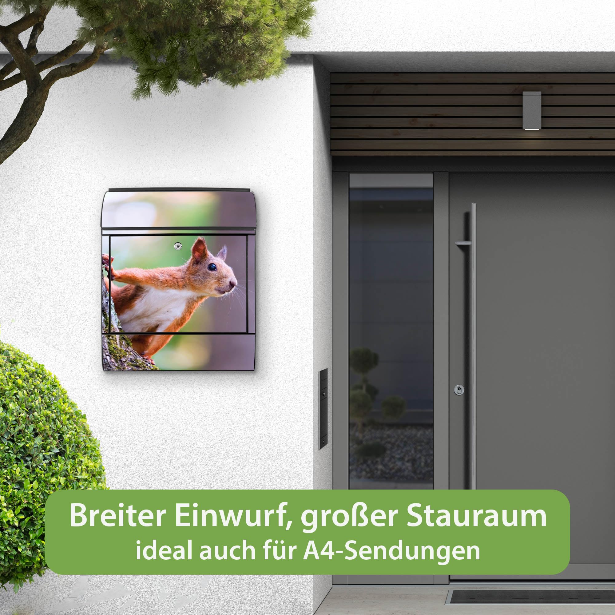 Banjado Briefkasten Eichhörnchen Schwarz Zeitungsfach A4 Stahl