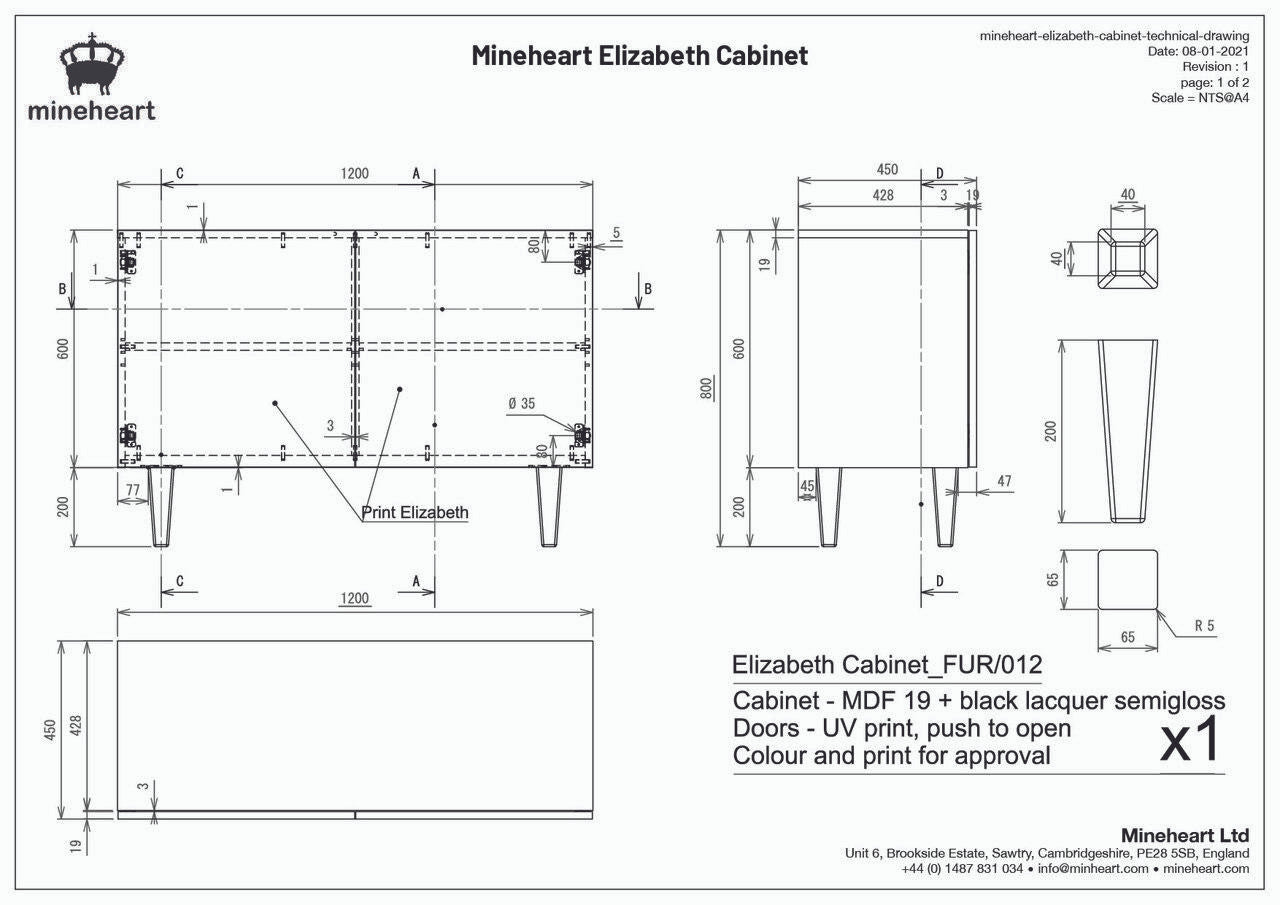 Mineheart Elizabeth Cabinet Schrank Schwarz 120cm matt
