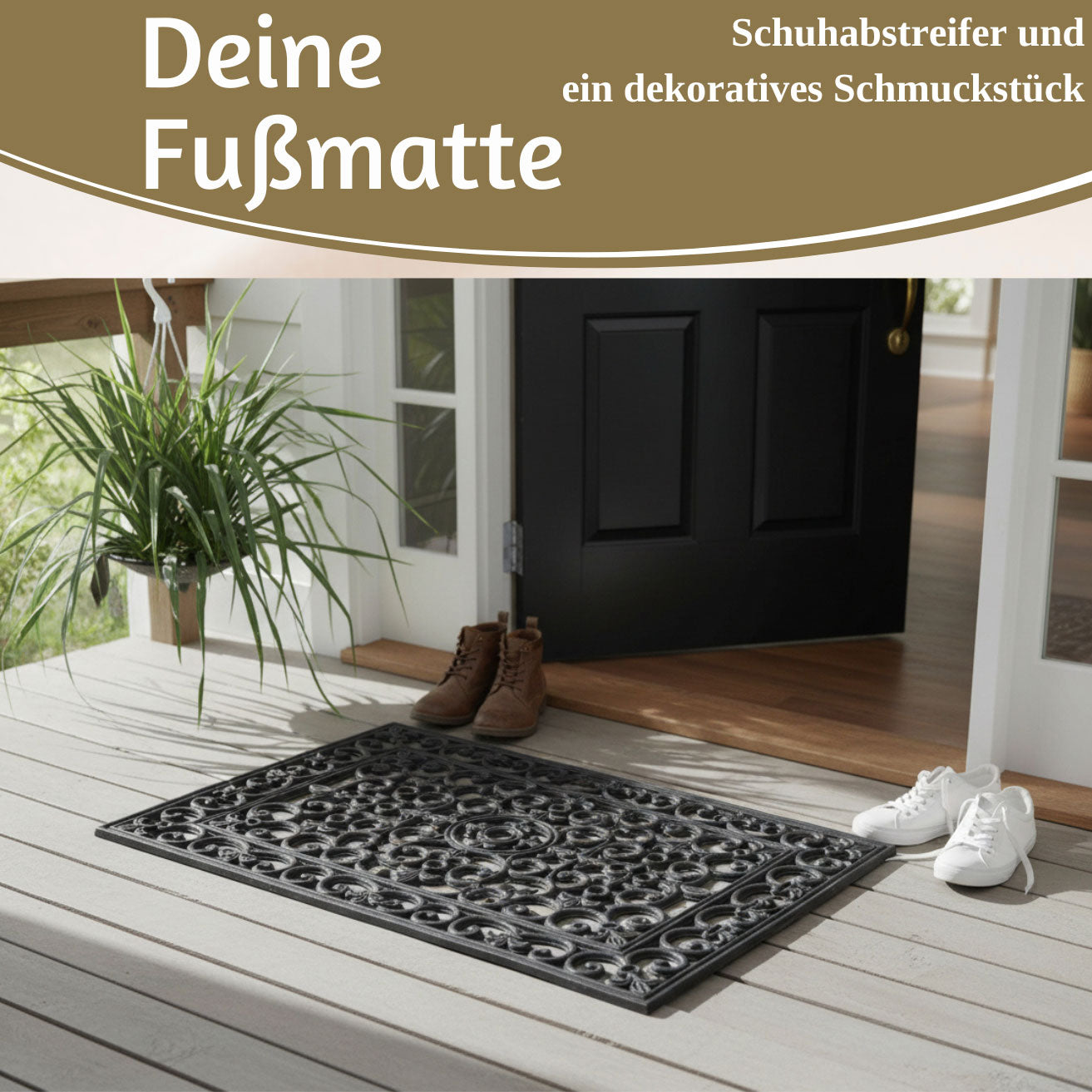 LS-LebenStil Möbel & Wohnen Türmatte Gummi Filigran 75x45cm Schwarz