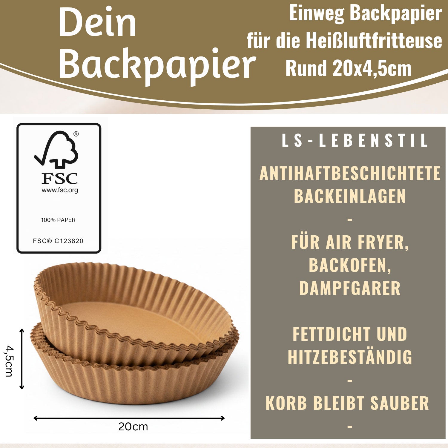 LS-LebenStil Küche & Haushalt Backpapier rund 20cm 100 Stück FSC