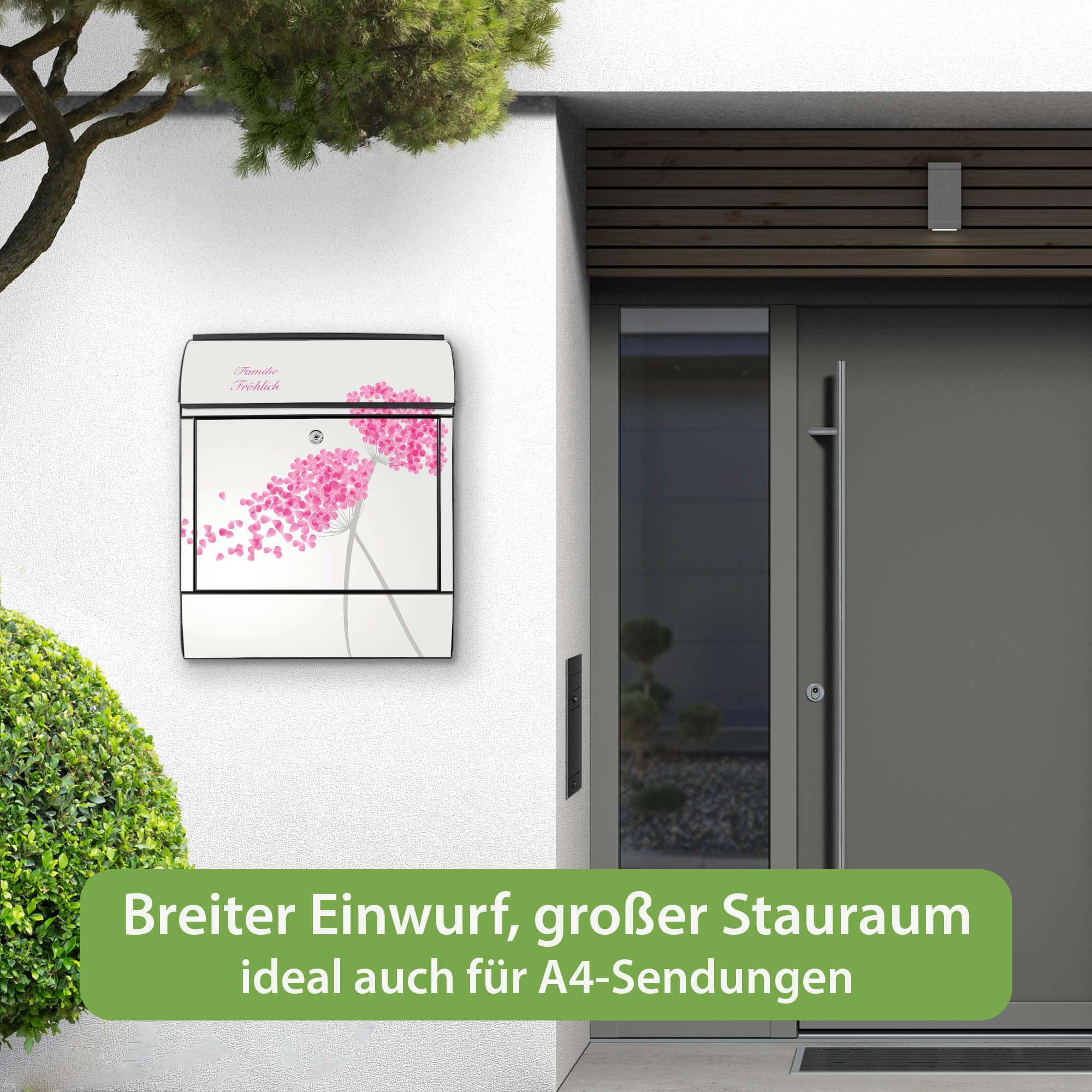 Banjado Briefkasten Holunder Pink 38,5x46,5x13cm Stahl schwarz