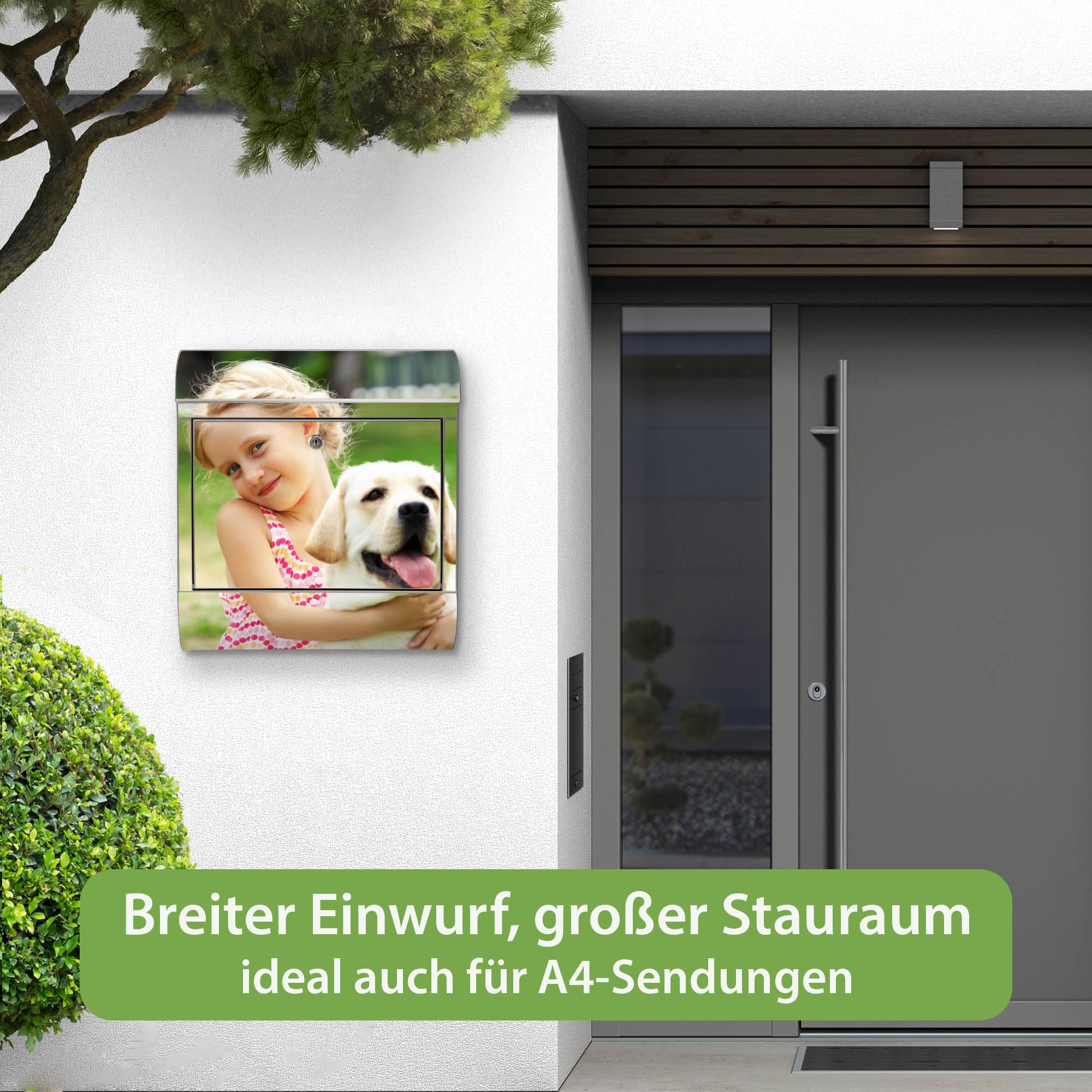Banjado Briefkasten Wunschmotiv Edelstahl 38x43x12 ohne Namen