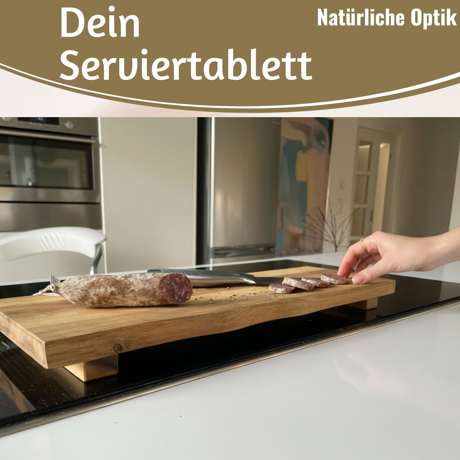 LS-LebenStil XL Vesperbrett Schneidebrett Akazie 53cm mit Füßen