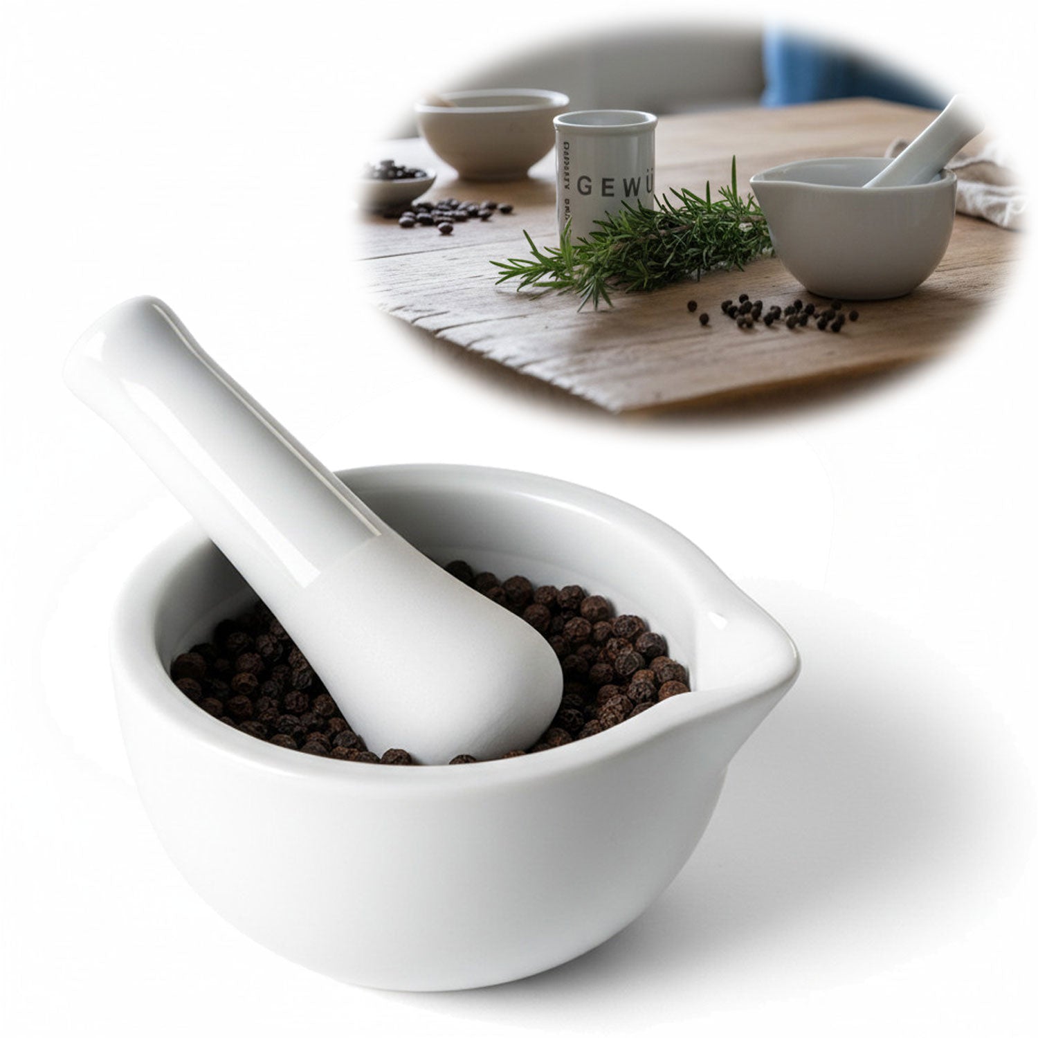 LS-LebenStil Küche & Haushalt Mörser mit Stößel Weiß Keramik Ø12cm