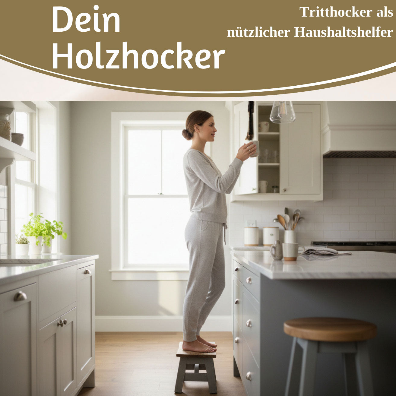 LS-LebenStil Fußhocker Holz Grau 30cm Tritthocker Schemel