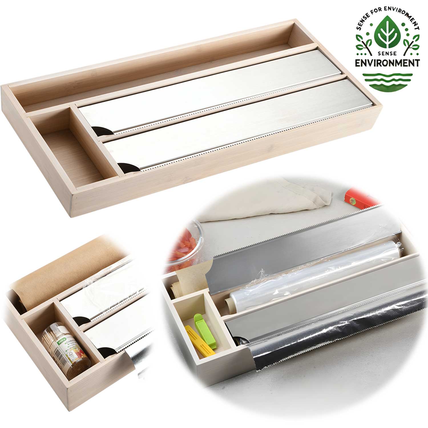 LS-LebenStil Küche & Haushalt Folienspender Bambus 4-fach