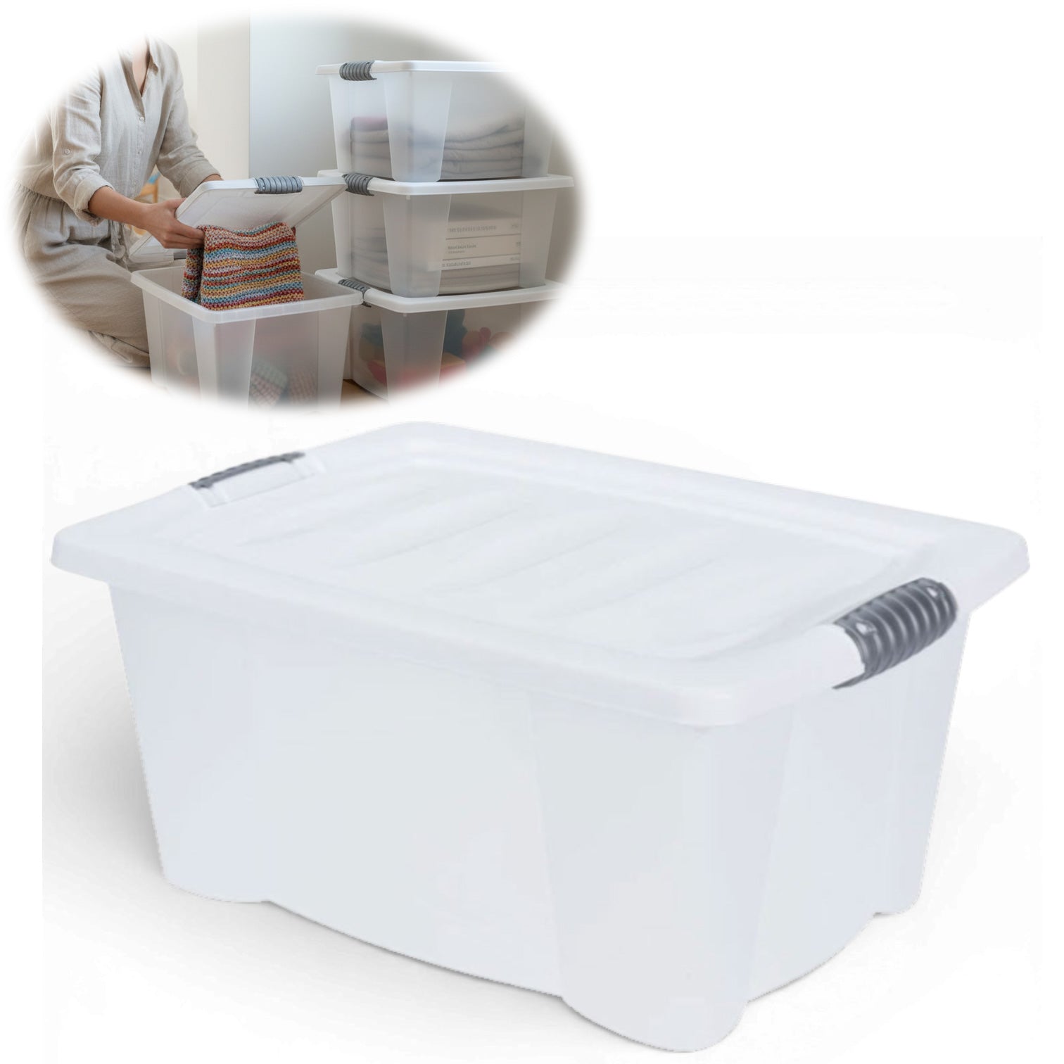 XL Stapelbox Allzweckbox transparent 15 L mit Deckel 40 cm