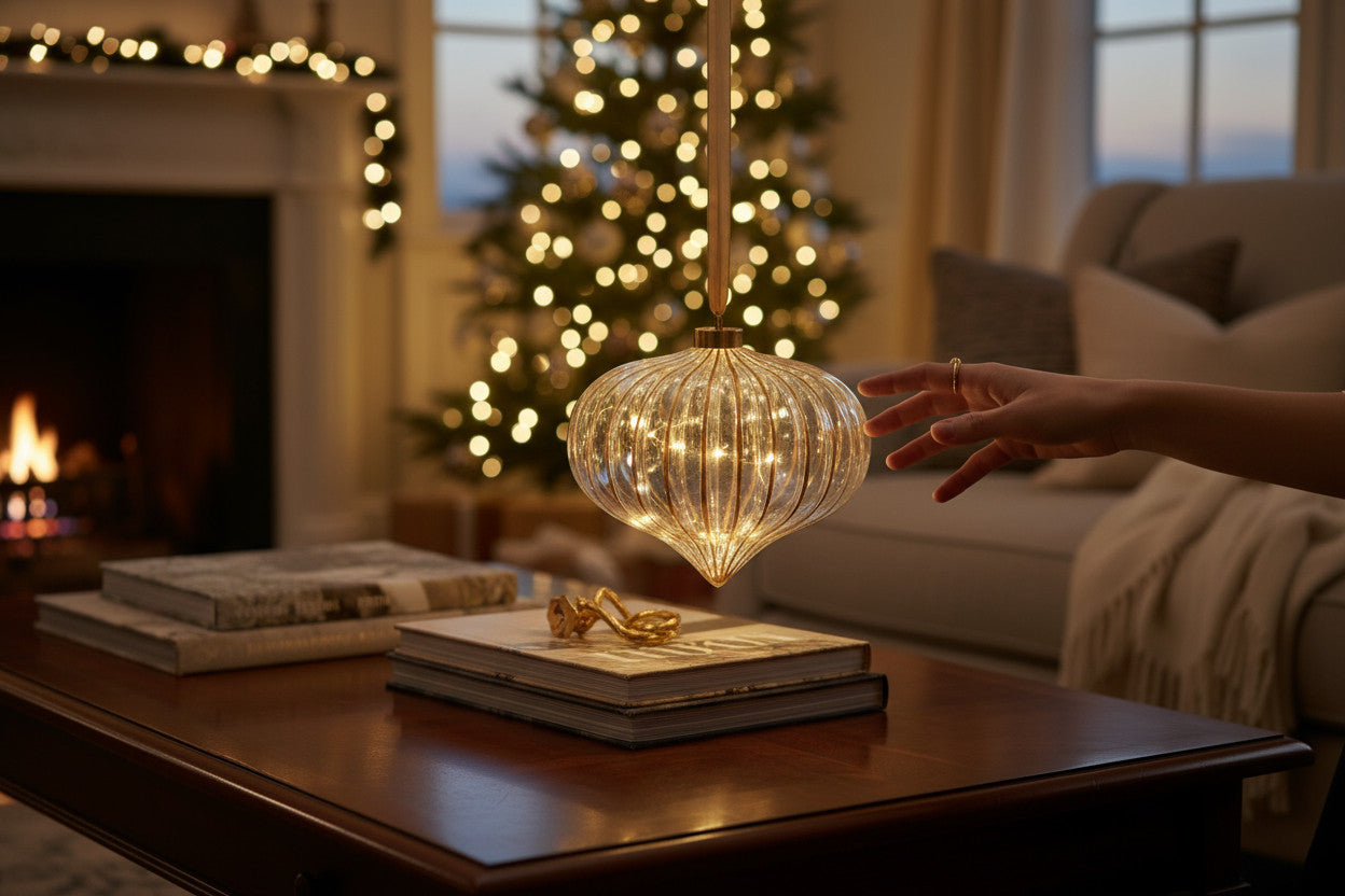 LS-LebenStil Kampen Lichtkugel Glas Gold 20cm 15 LED