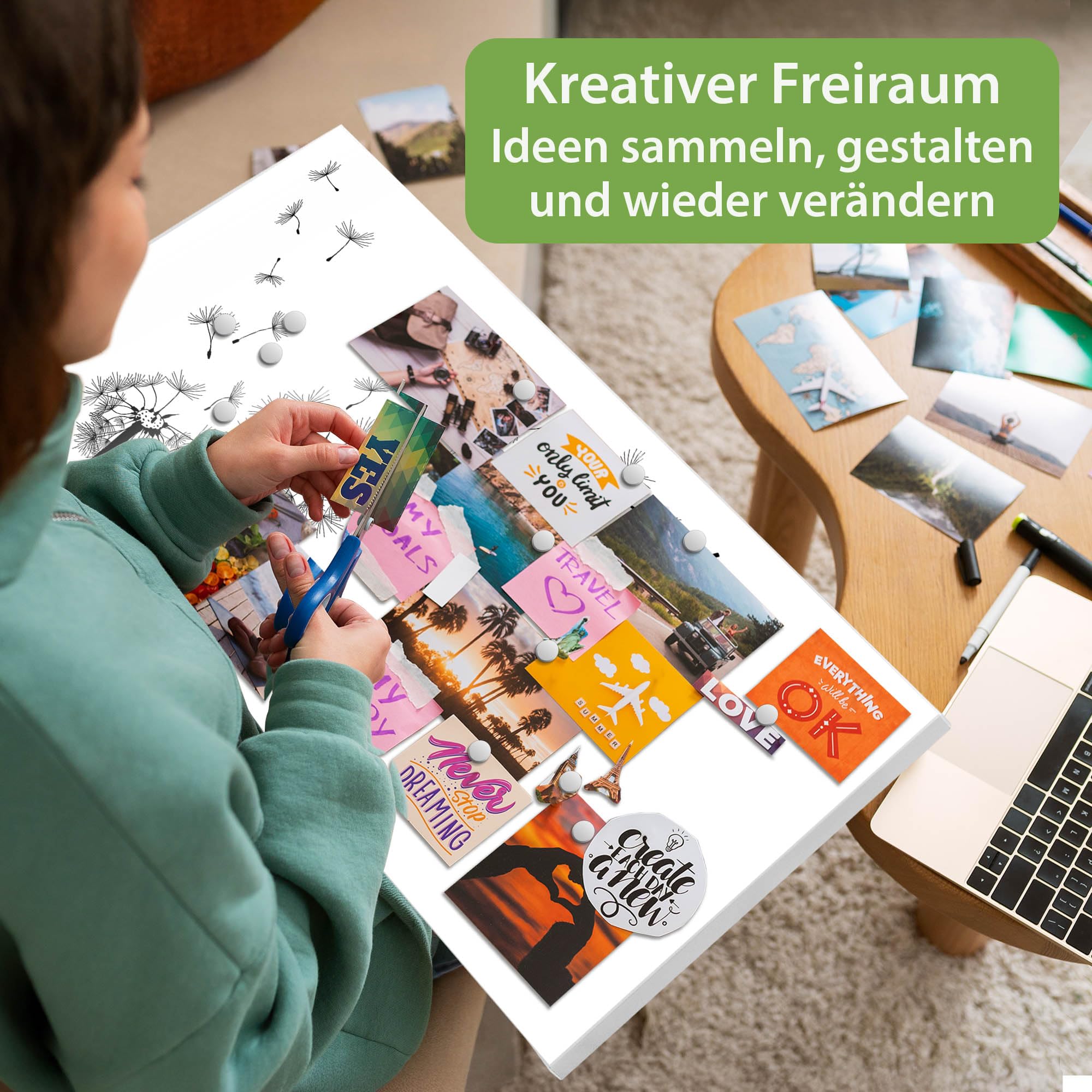 Banjado Magnettafel Pusteblume 2 78x37 cm Metall Weiß