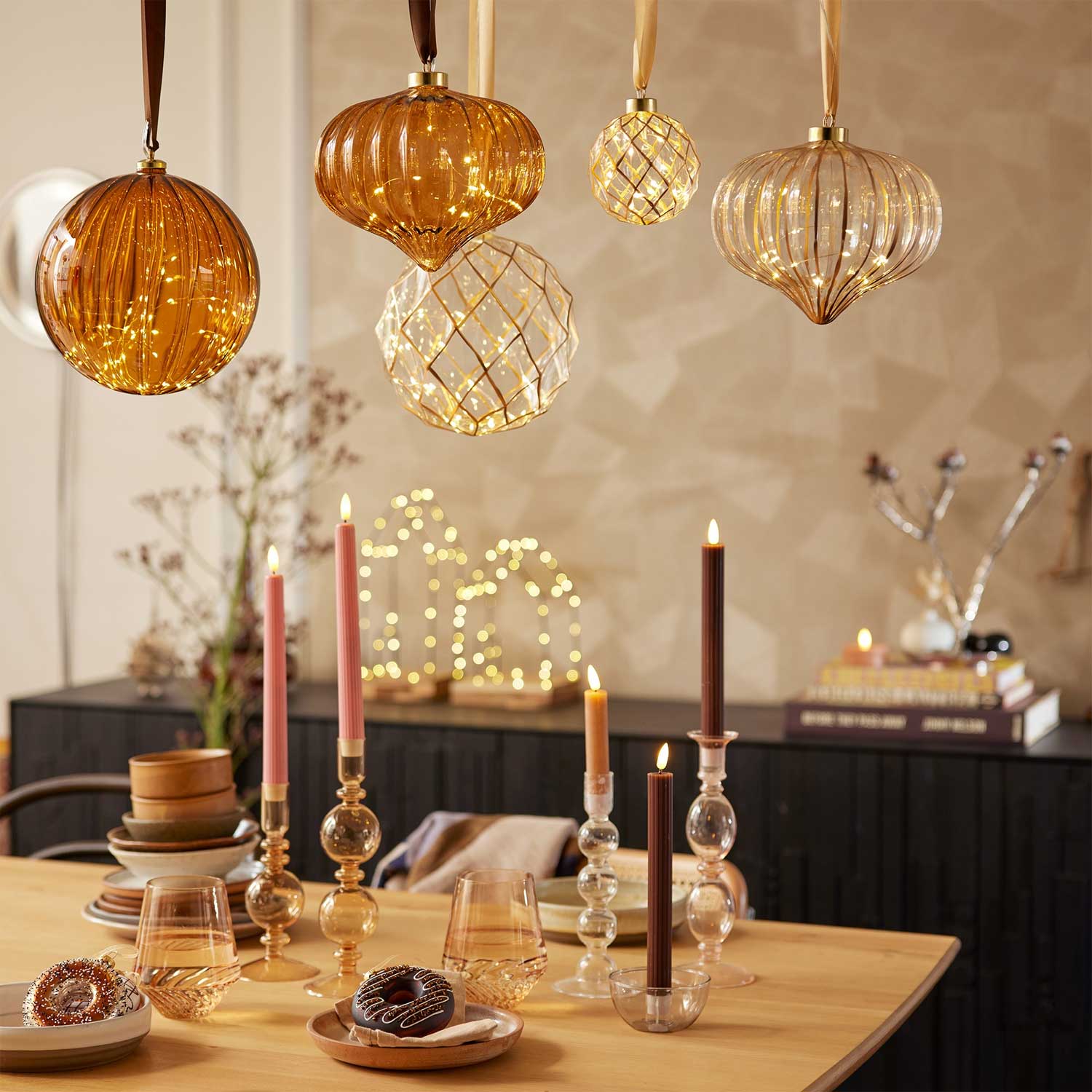 LS-LebenStil Kampen Lichtkugel Glas Gold 20cm 15 LED