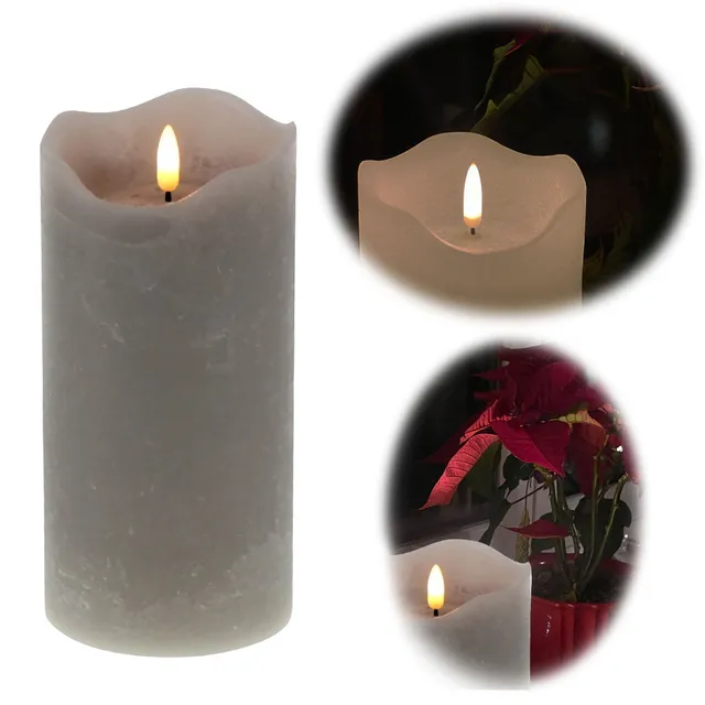 LS-LebenStil Möbel & Wohnen LED Stumpenkerze Grau 20cm Echtwachs