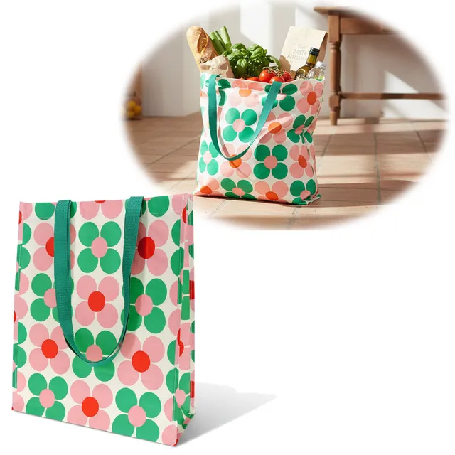LS-LebenStil Retro Shopper Daisy pink-grün faltbar 40x34x15 cm