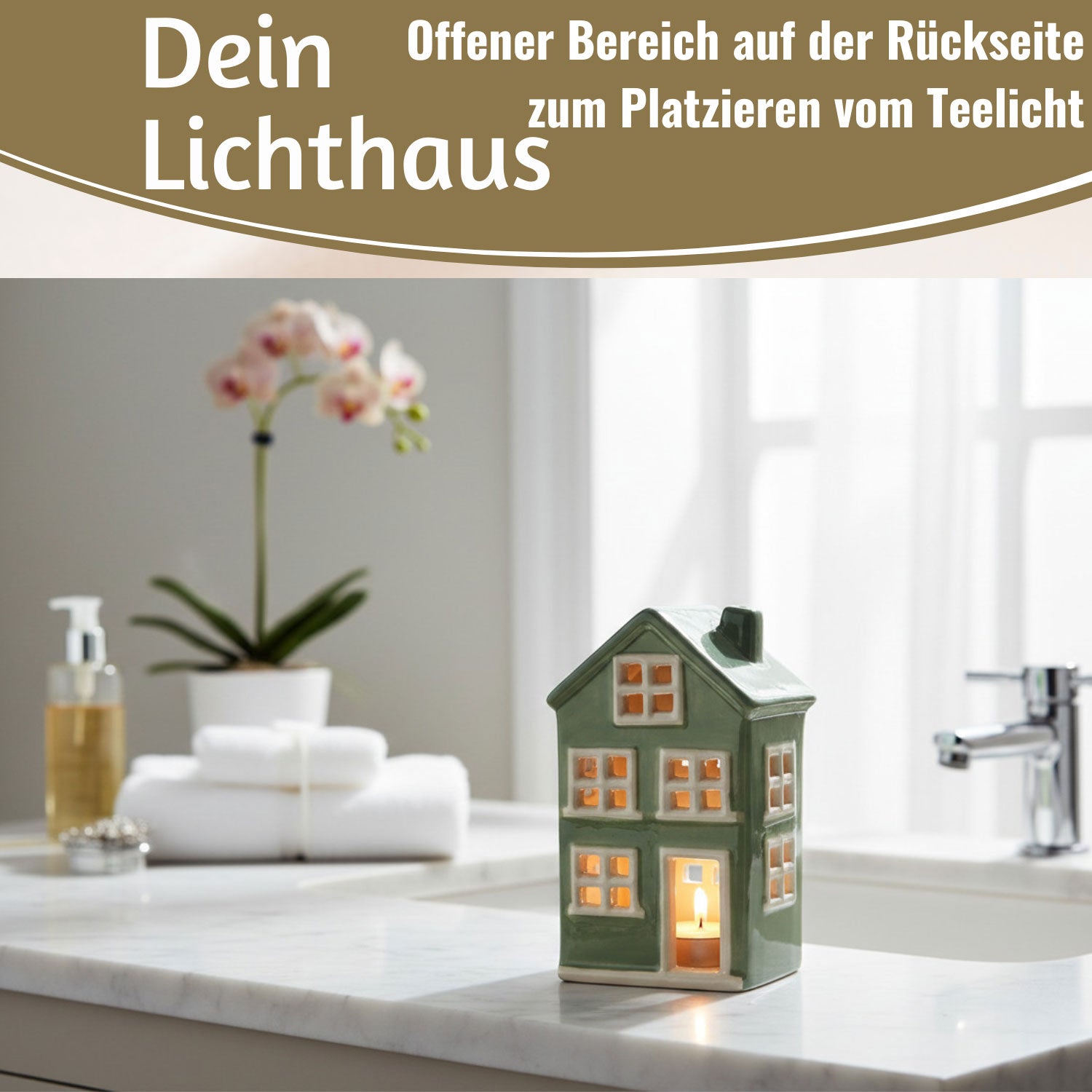 LS-LebenStil Nyhavn Teelichthaus Fachwerk 16cm Grün Weiß