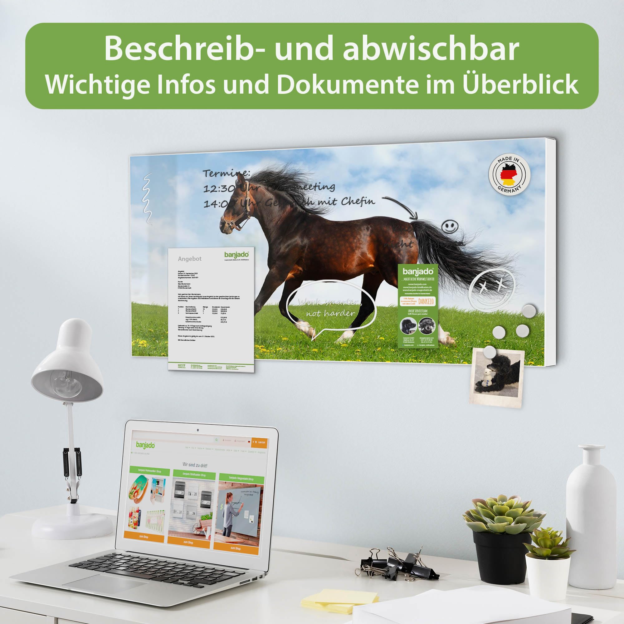 Banjado Magnettafel Pferd Metall 78x37cm weiß beschreibbar
