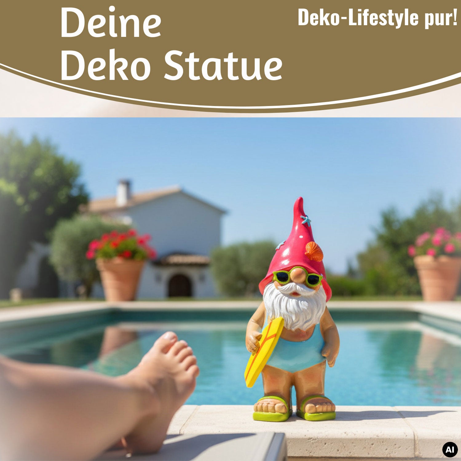 LS-LebenStil Freddy Gartenzwerg 23cm Surfer Gnom Gartenfigur