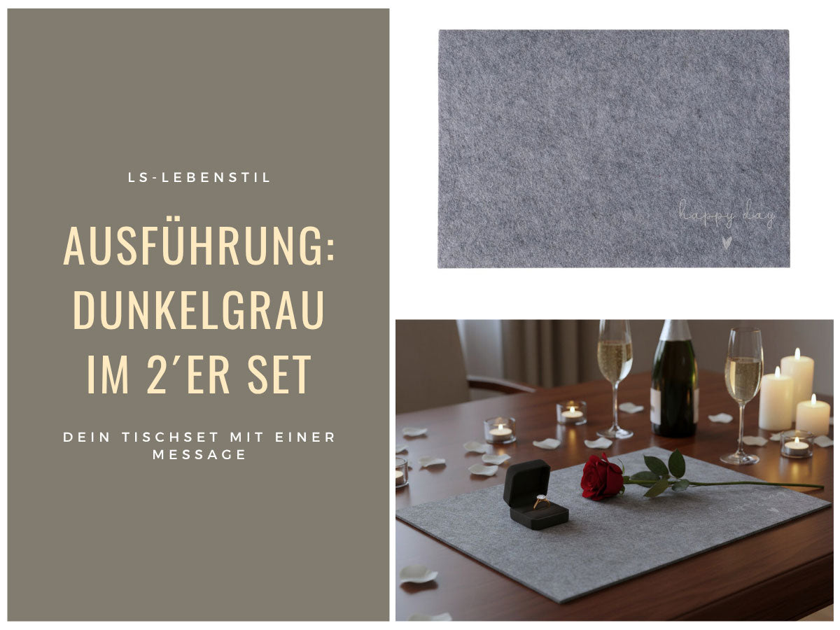 Happy Tischset Filz Dunkel-Grau 45x30 cm 2er Set Rechteckig