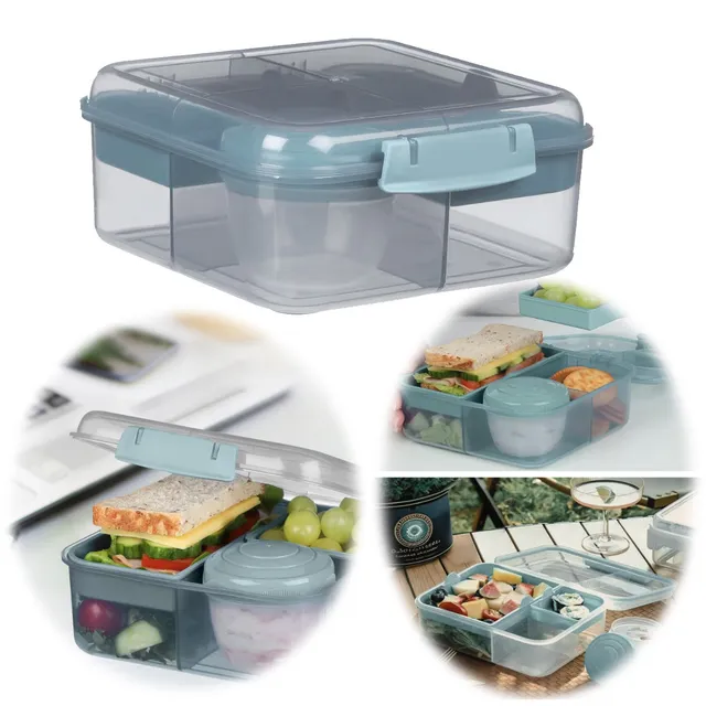 LS-LebenStil Küche & Haushalt Bento Box Blau 3 Fächer 2 Ebenen