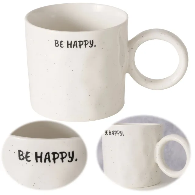LS-LebenStil XL Jumbo Becher Be Happy 420ml Creme Punkte