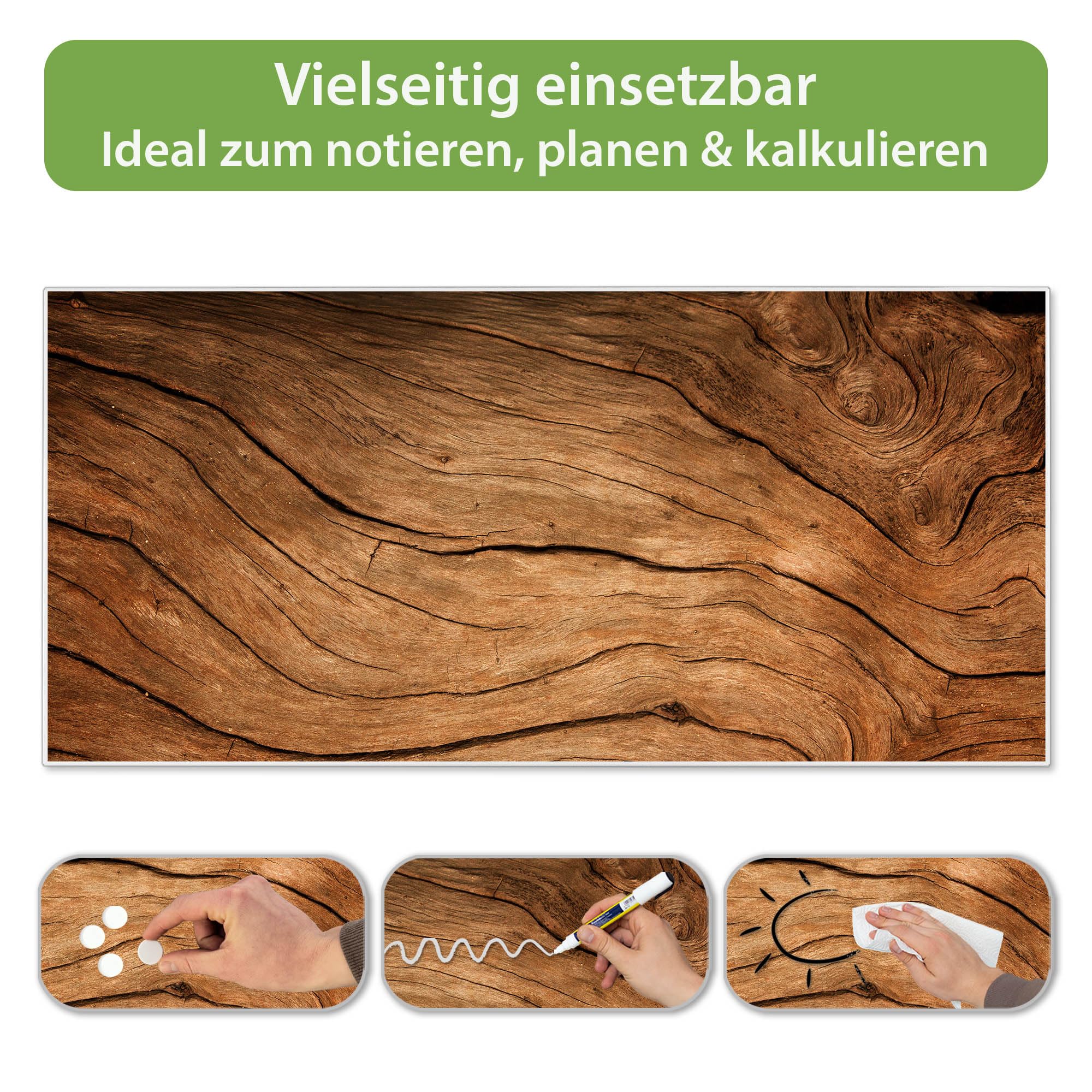 Banjado Magnettafel Metall 78x37 cm Trockenes Holz weiß beschreibbar