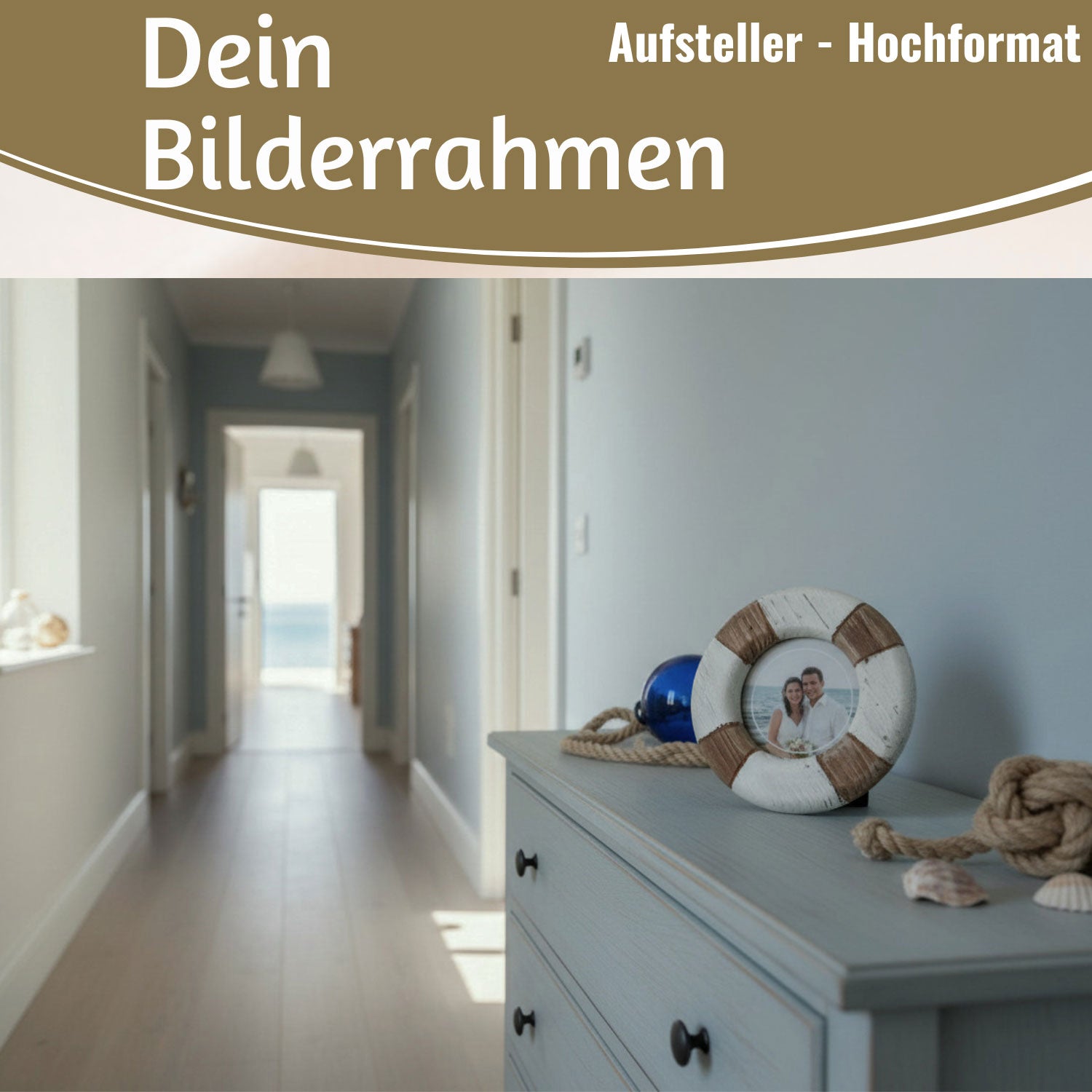 LS-LebenStil Vintage Holz Bilderrahmen 15cm Steuerrad Rund