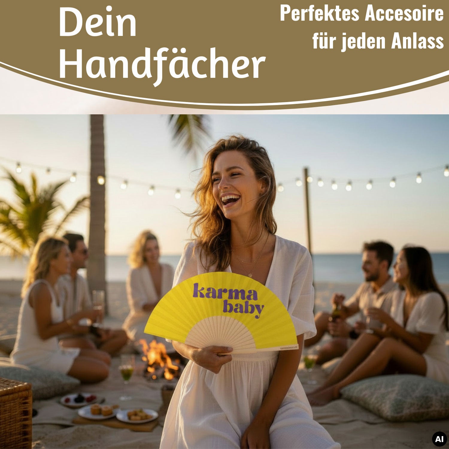 LS-LebenStil Shopper & Taschen Handfächer Karma Baby Fächer Gelb faltbar