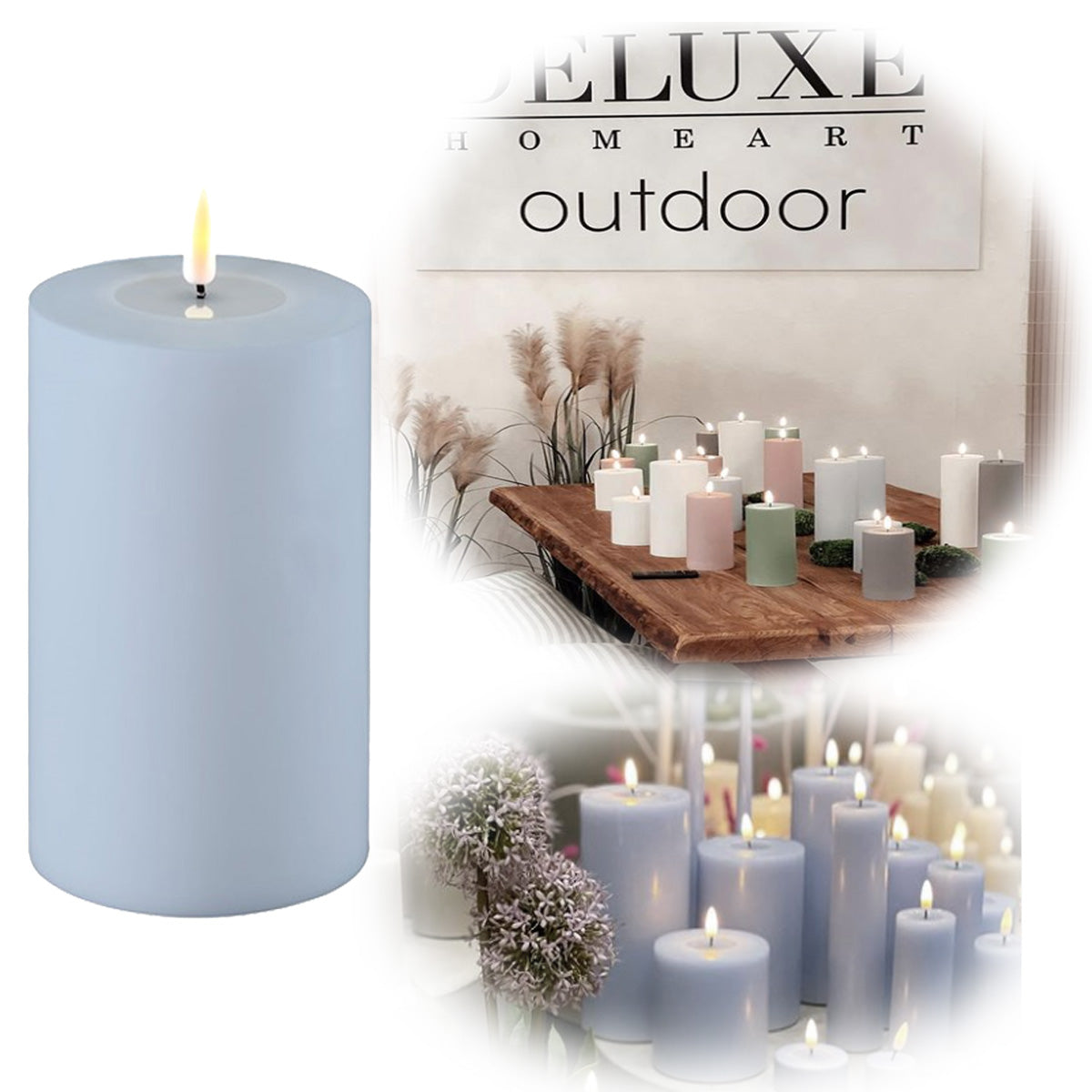 LS-LebenStil Real Flame 3D LED-Kerze Blau 15x10cm Outdoor