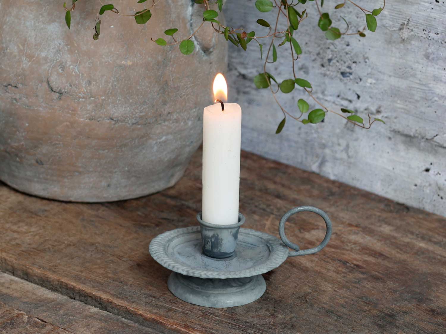 Chic Antique Stabkerzenhalter Metall Grau Griff 11cm