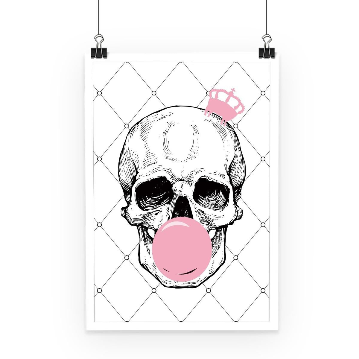 Mineheart Wall Art Bubblegum Skull Poster Rosa Weiß A3