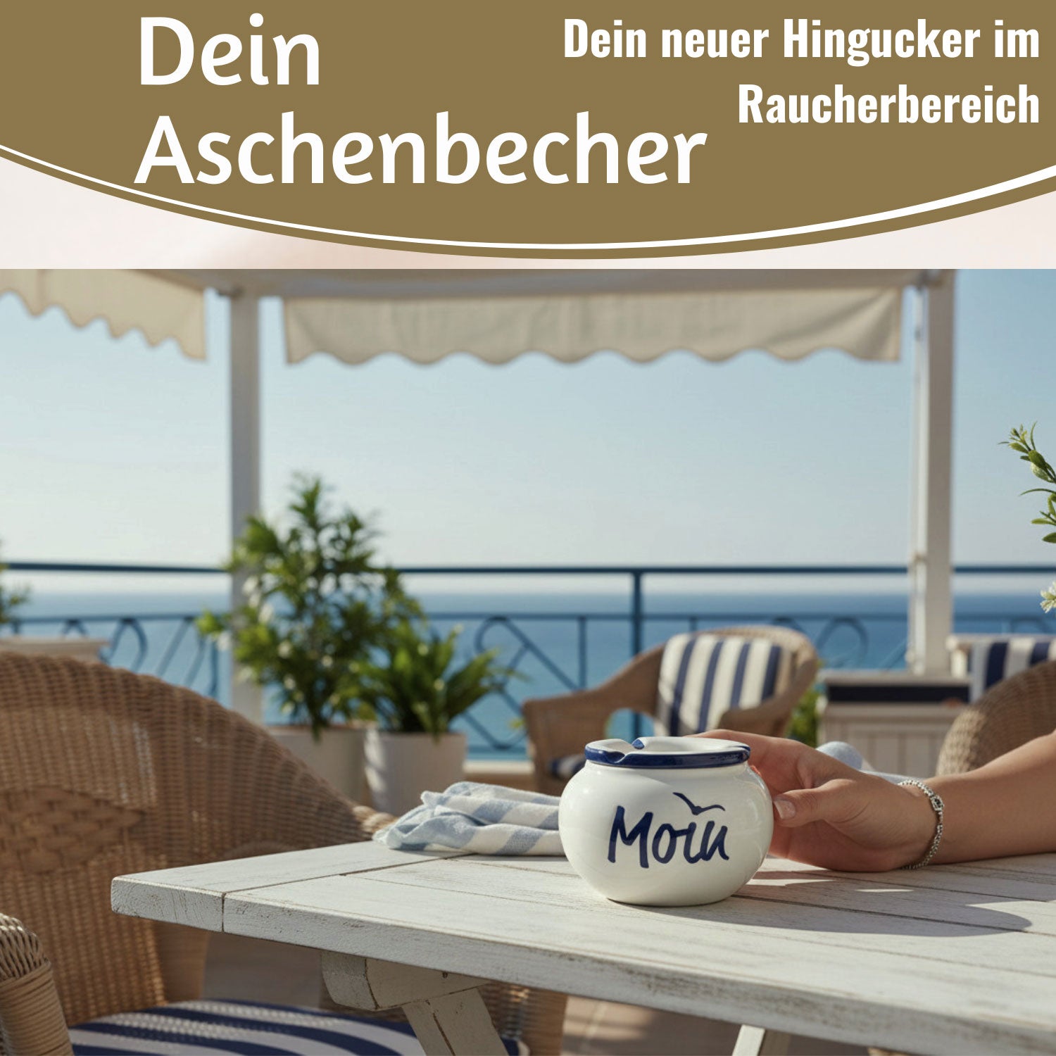LS-LebenStil Moin Sturmaschenbecher Keramik Weiß Blau 10x7,5cm
