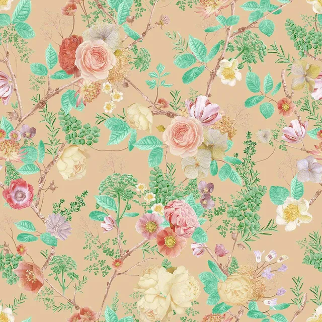 Mineheart Wallpaper Floral Spring Tapete Pfirsich Orange