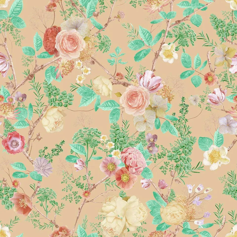 Mineheart Wallpaper Floral Spring Tapete Pfirsich Orange