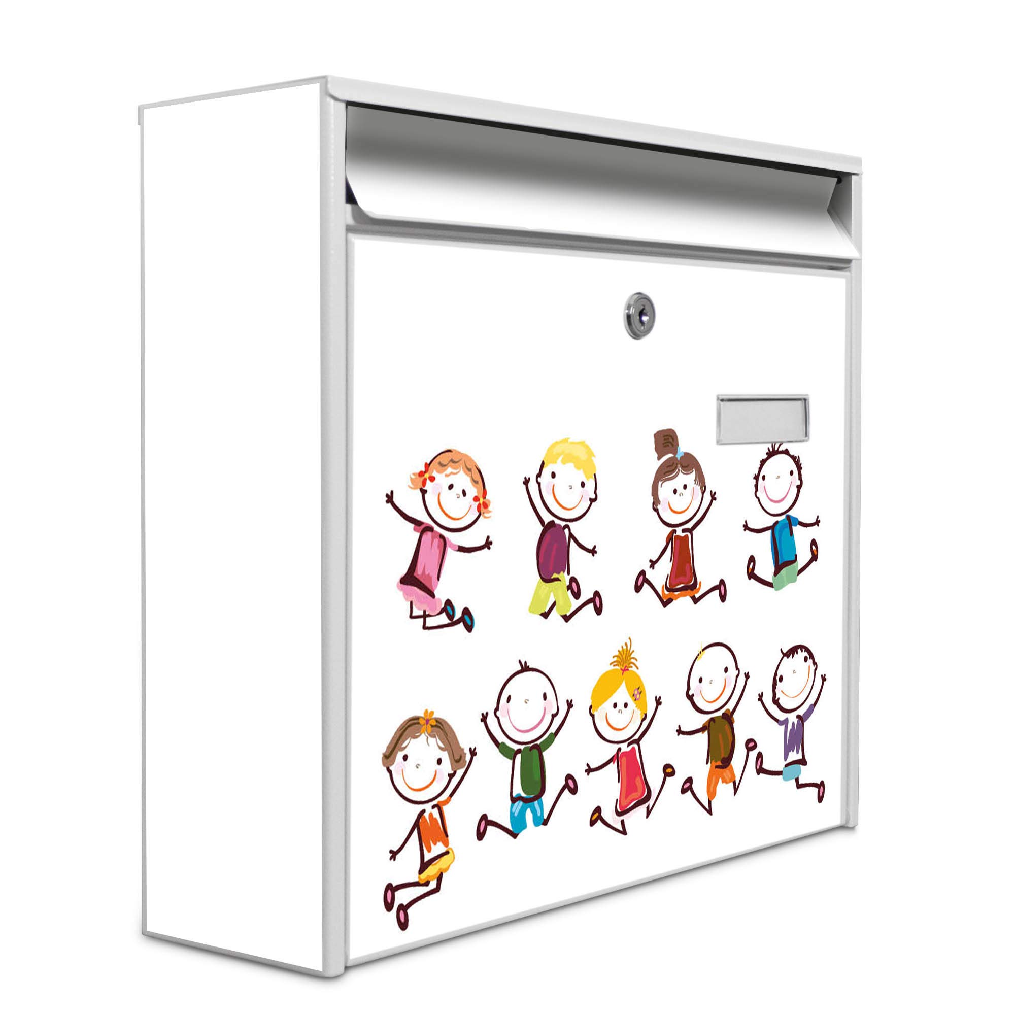 Banjado Briefkasten Happy Kids Weiß Stahl 32x36cm A4-Einwurf