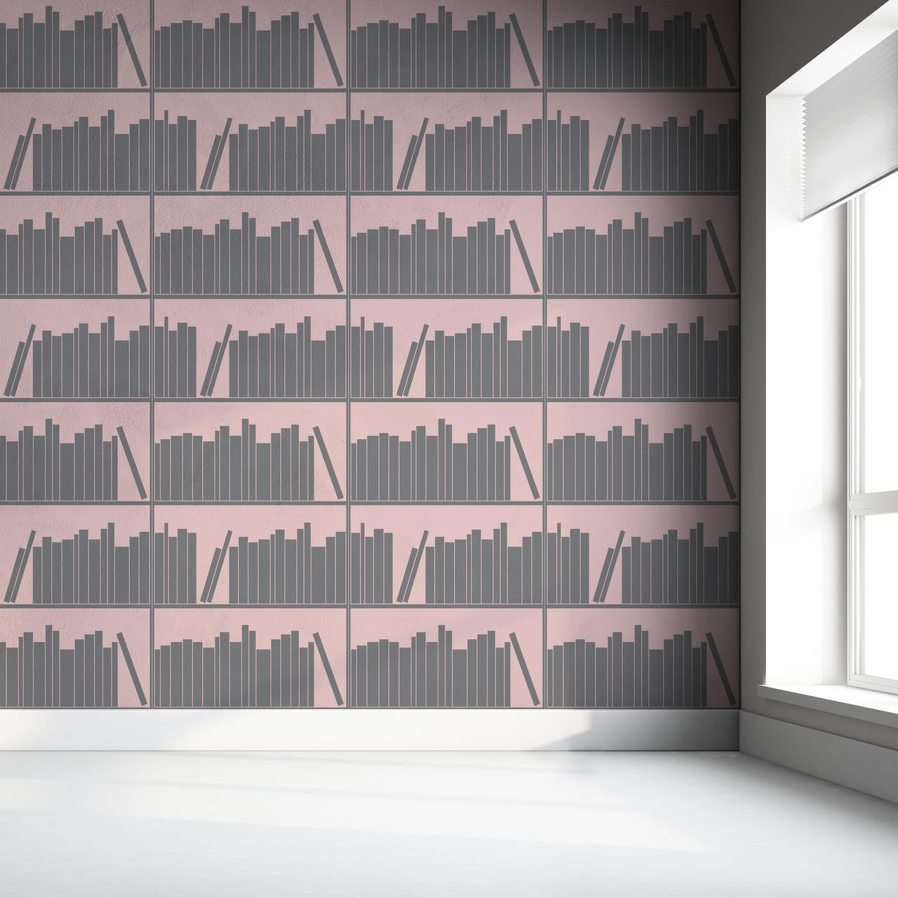 Mineheart Wallpaper Grey Pink Bookshelf Tapete Rolle Grau Rosa
