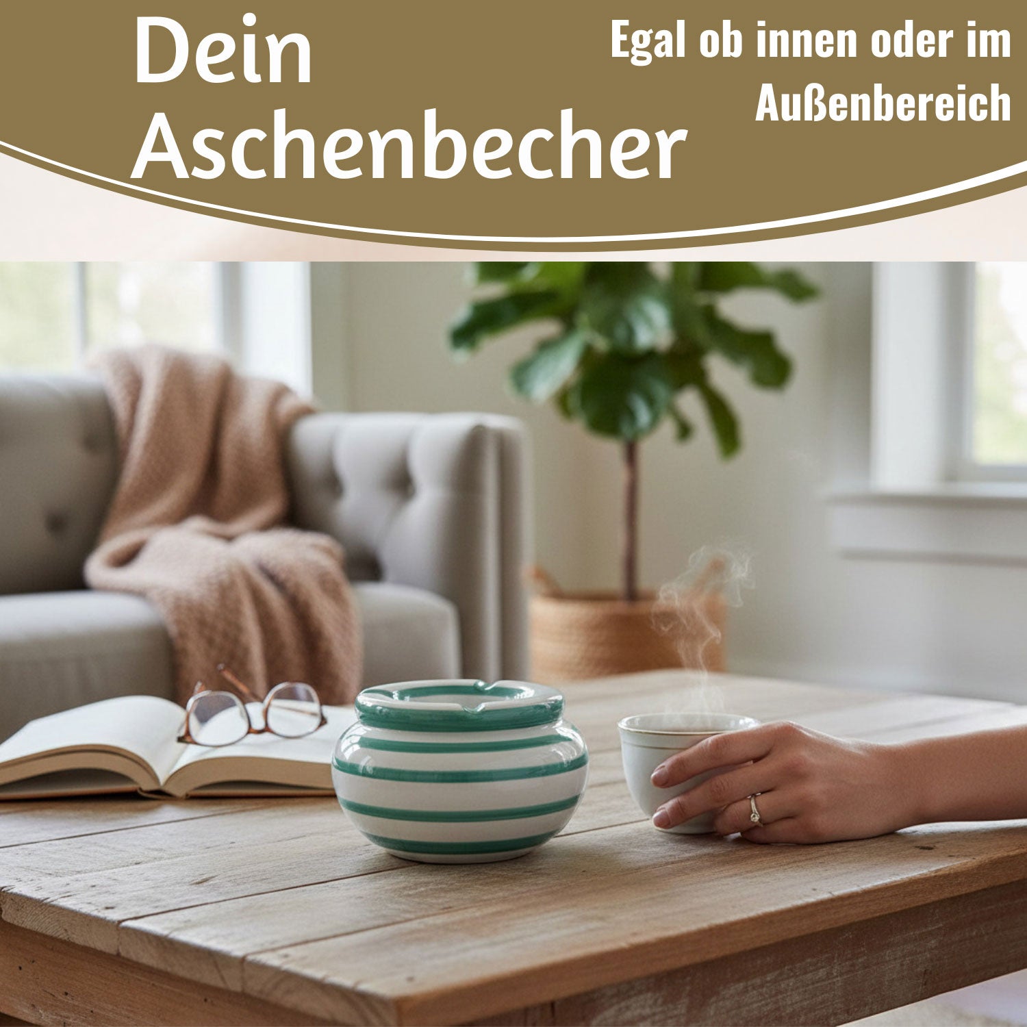 LS-LebenStil Sturmaschenbecher XL Türkis-Weiß 14x9cm