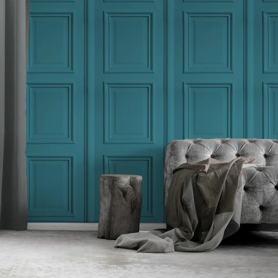 Mineheart Wallpaper Teal Panelling Tapete petrol Paneel
