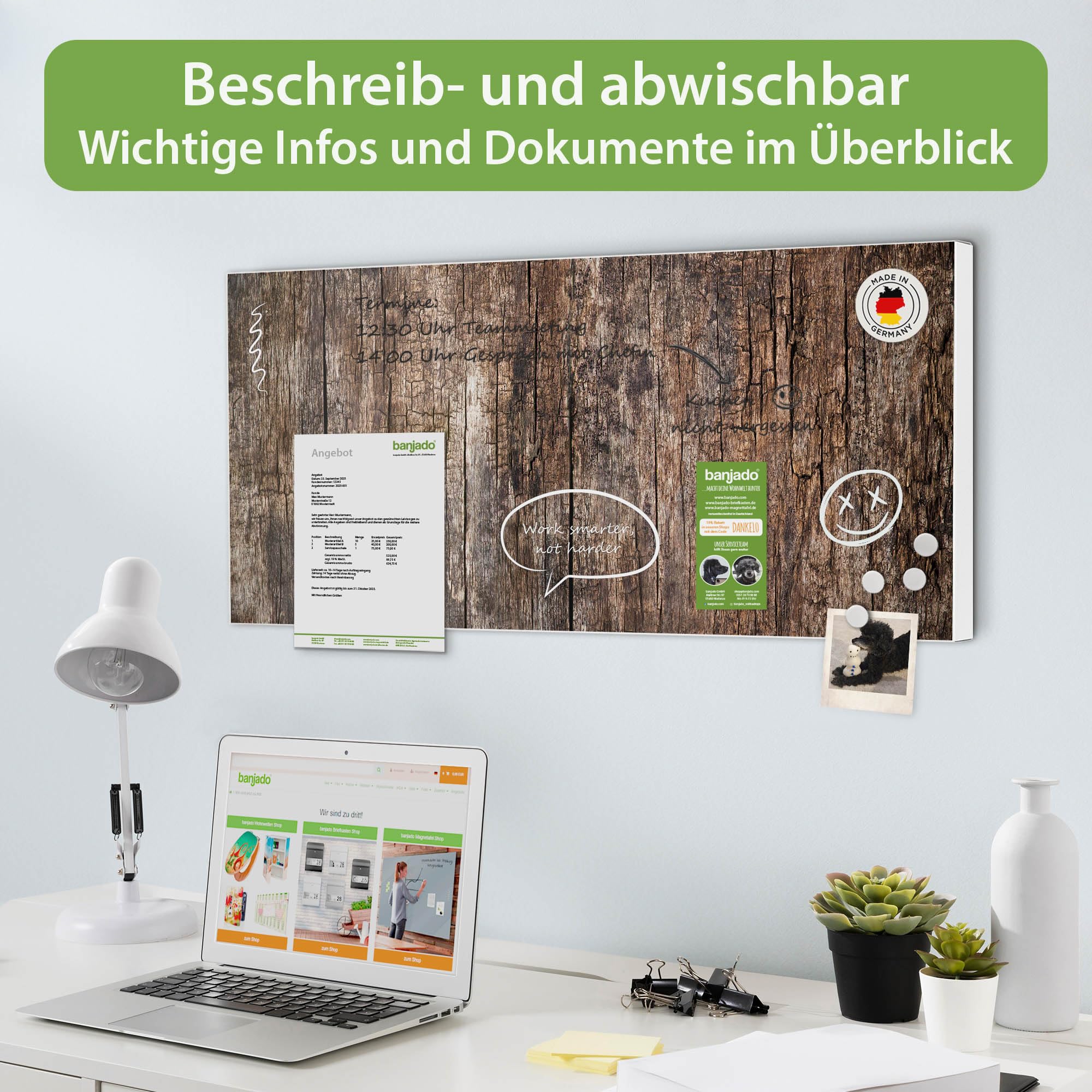 Banjado Magnettafel Altes Holz Magnetwand 78x37cm weiß beschreibbar