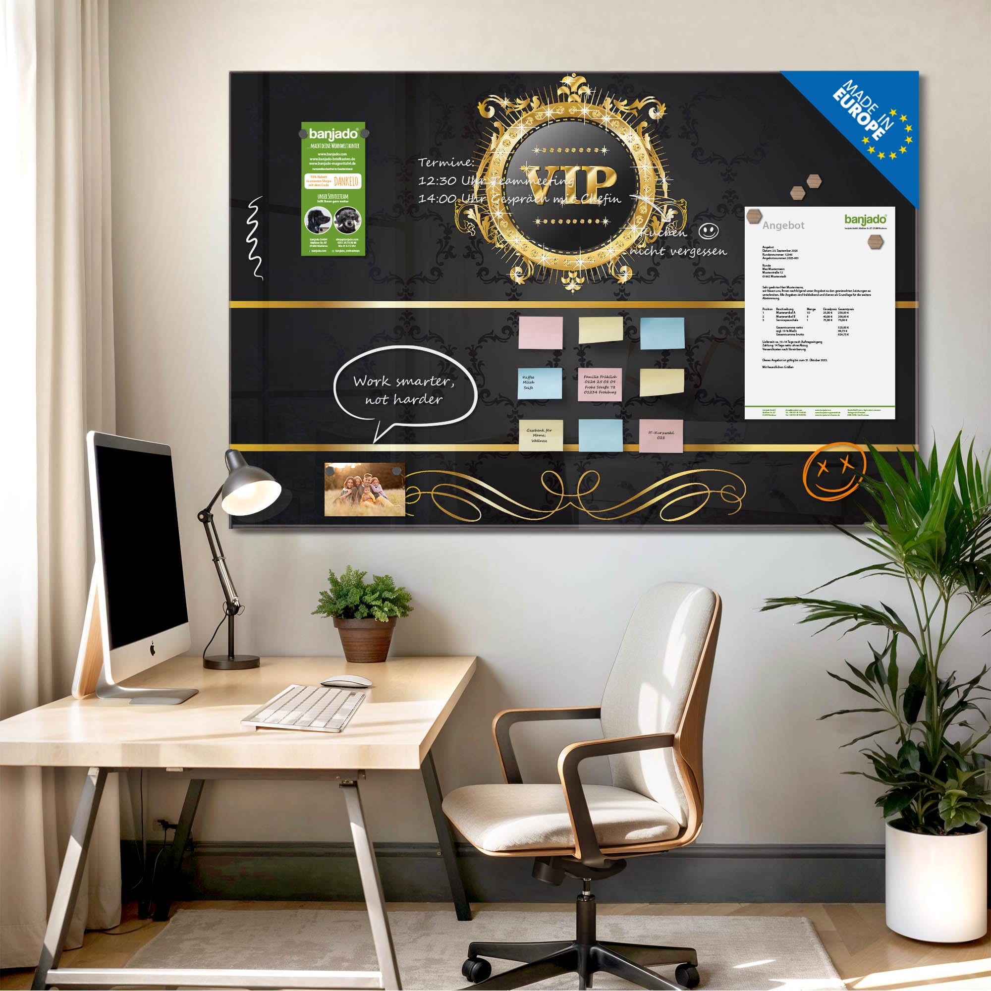 Banjado Magnettafel VIP Glas-Magnetboard 120x80 cm beschreibbar