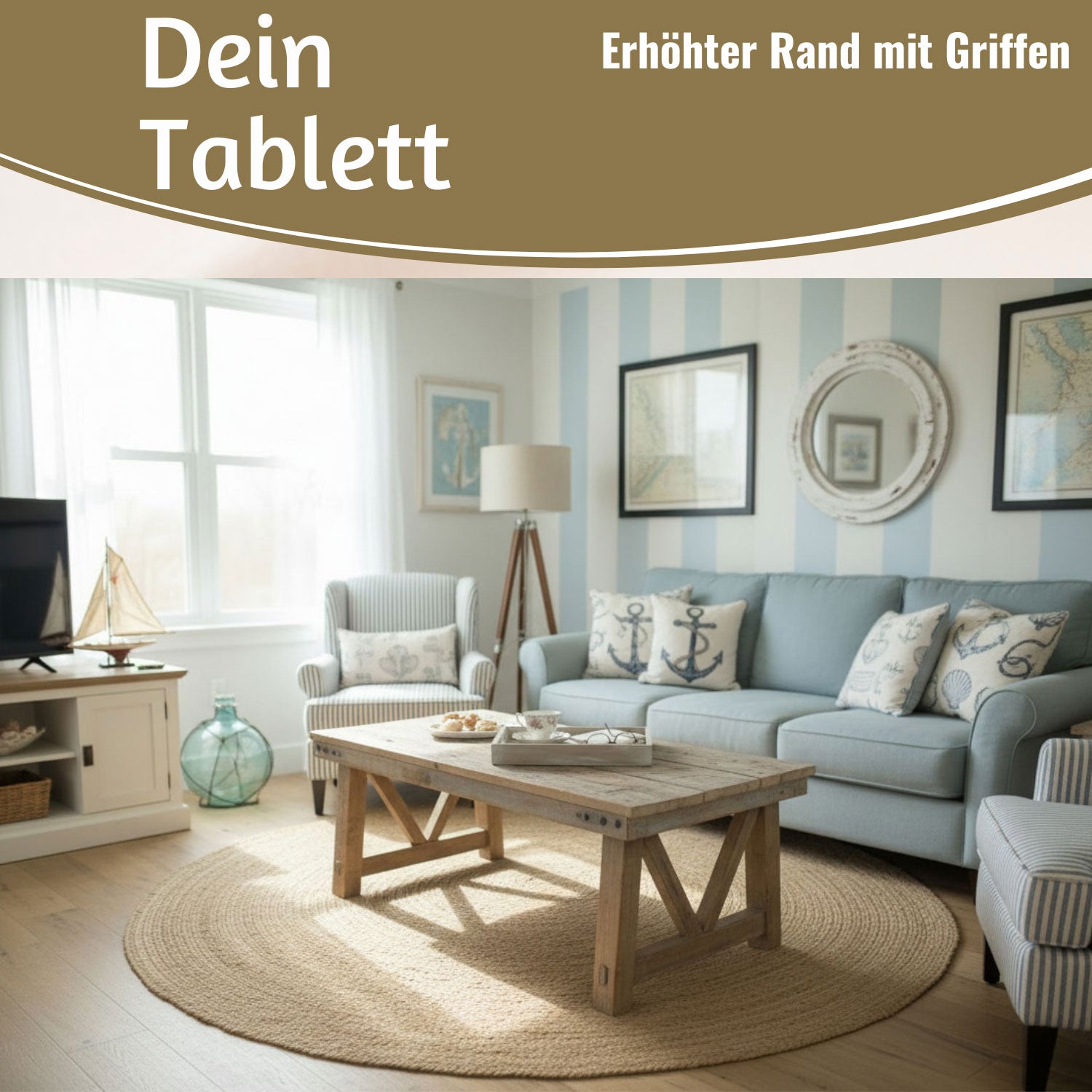 LS-LebenStil Küche Serviertablett Oslo Grau 30x20x5cm Holz