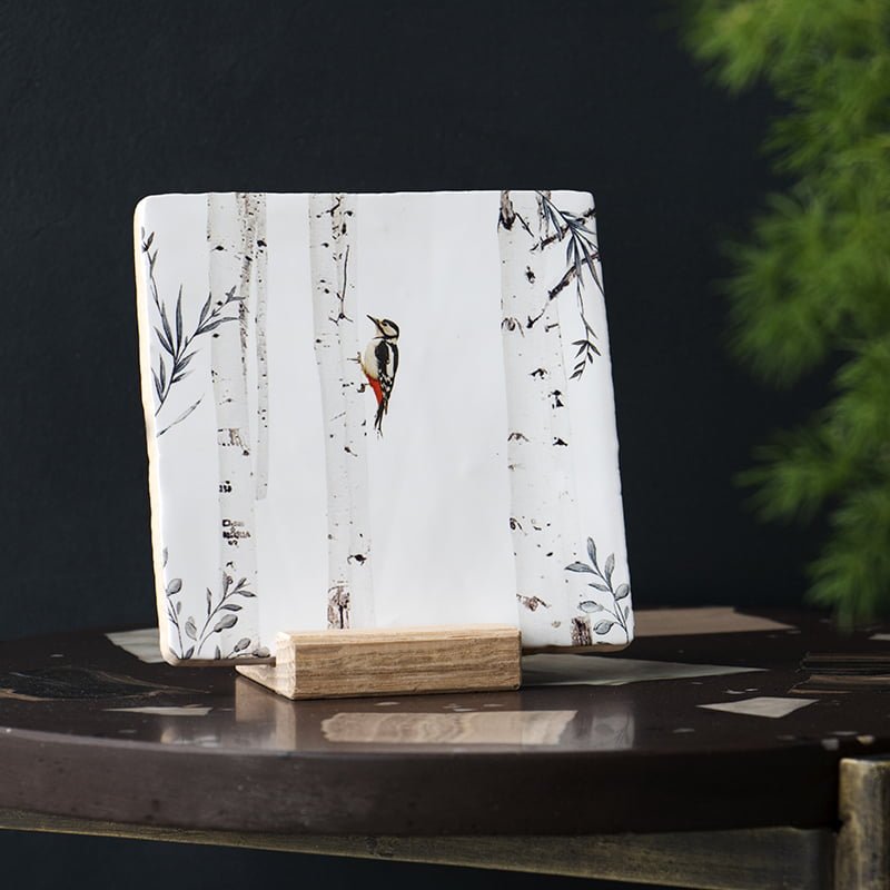 Storytiles Delft blue Hoog in de bomen Fliese S 10x10 cm Specht